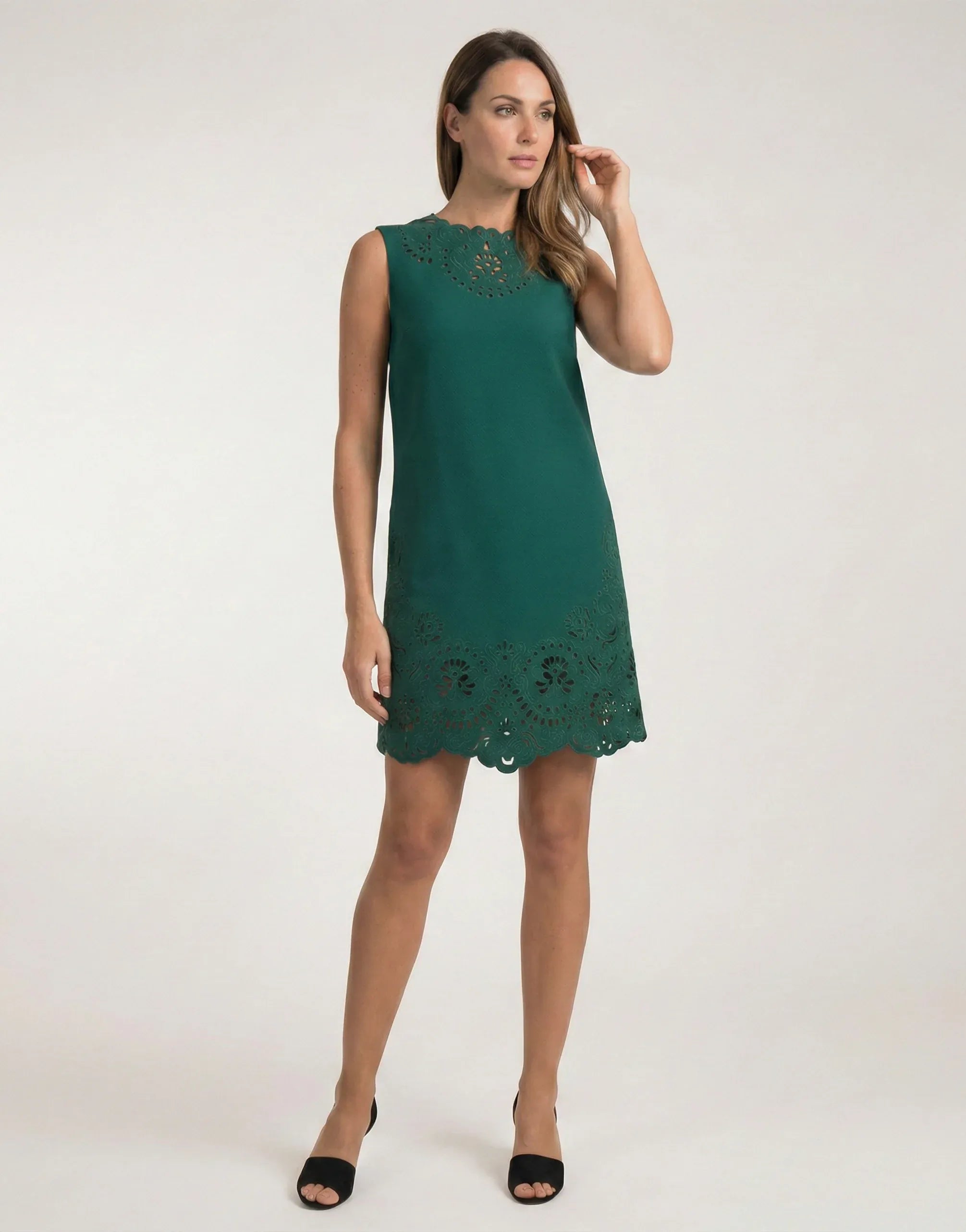 Dolce & Gabbana Emerald Green Sleeveless Cut-Out Lace Dress