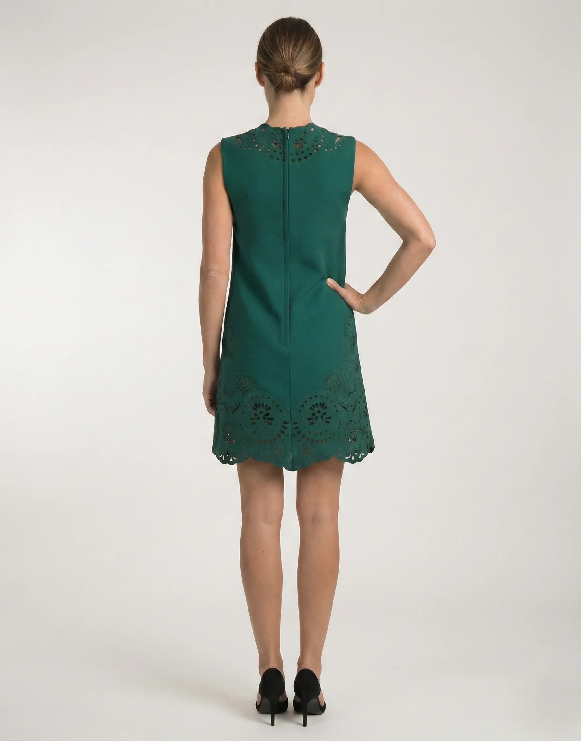 Dolce & Gabbana Emerald Green Sleeveless Cut-Out Lace Dress