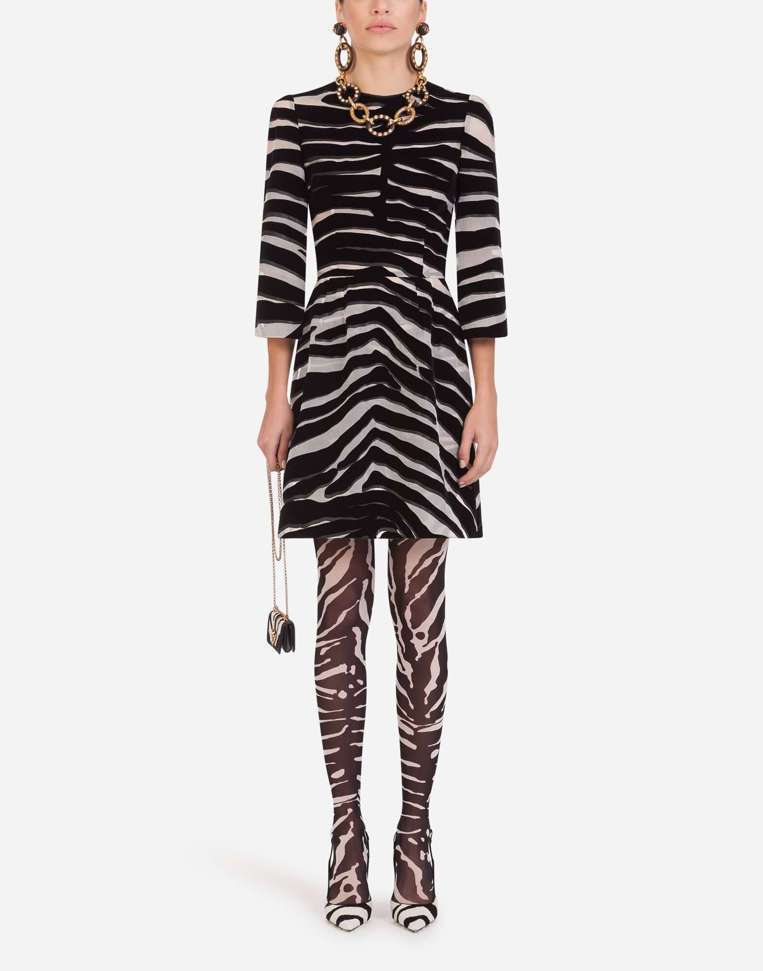 Dolce & Gabbana Flocked Zebra-Print Organza Mini Dress