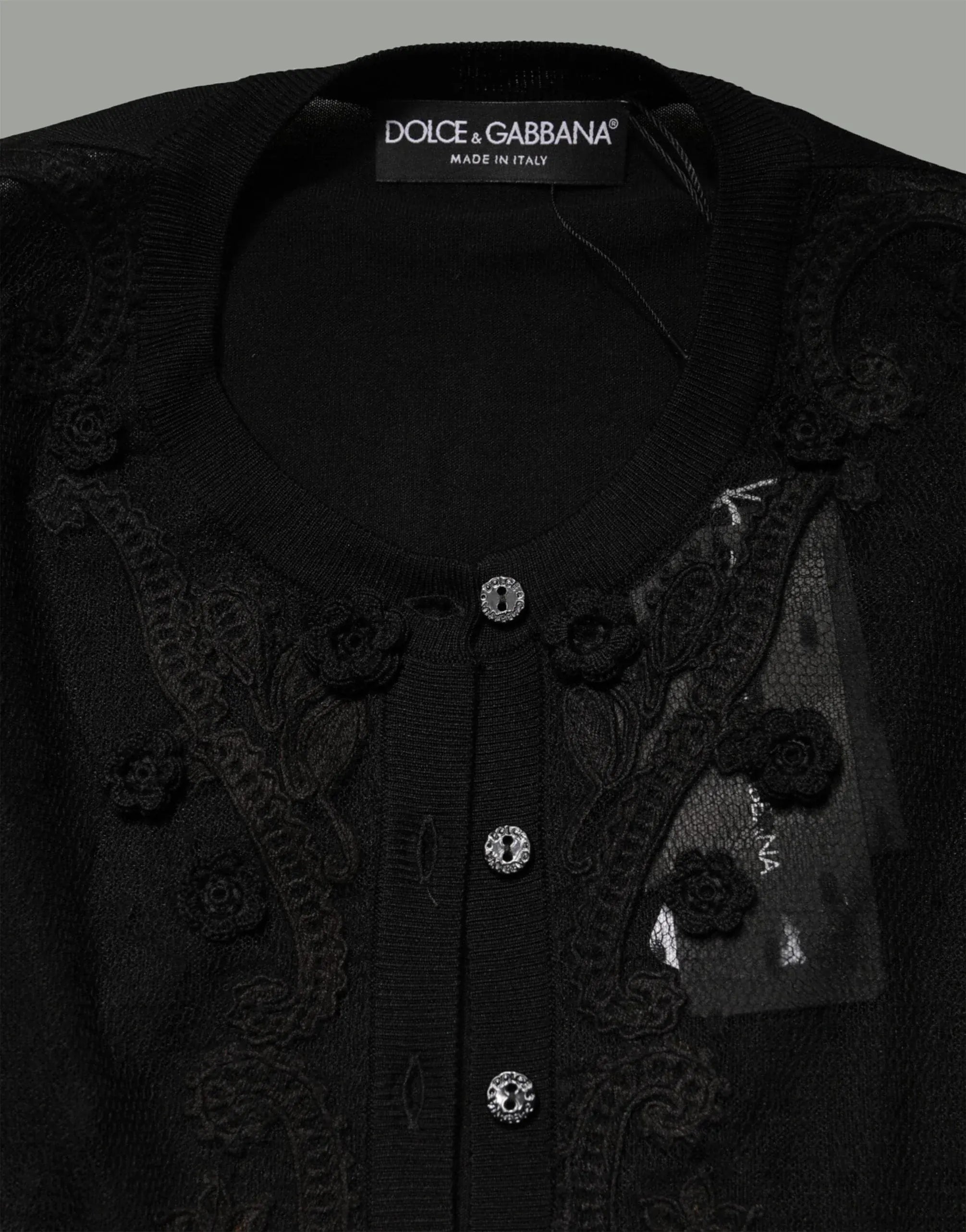 Dolce & Gabbana Floral-Appliqué Point d'Esprit Tulle & Silk Cardigan