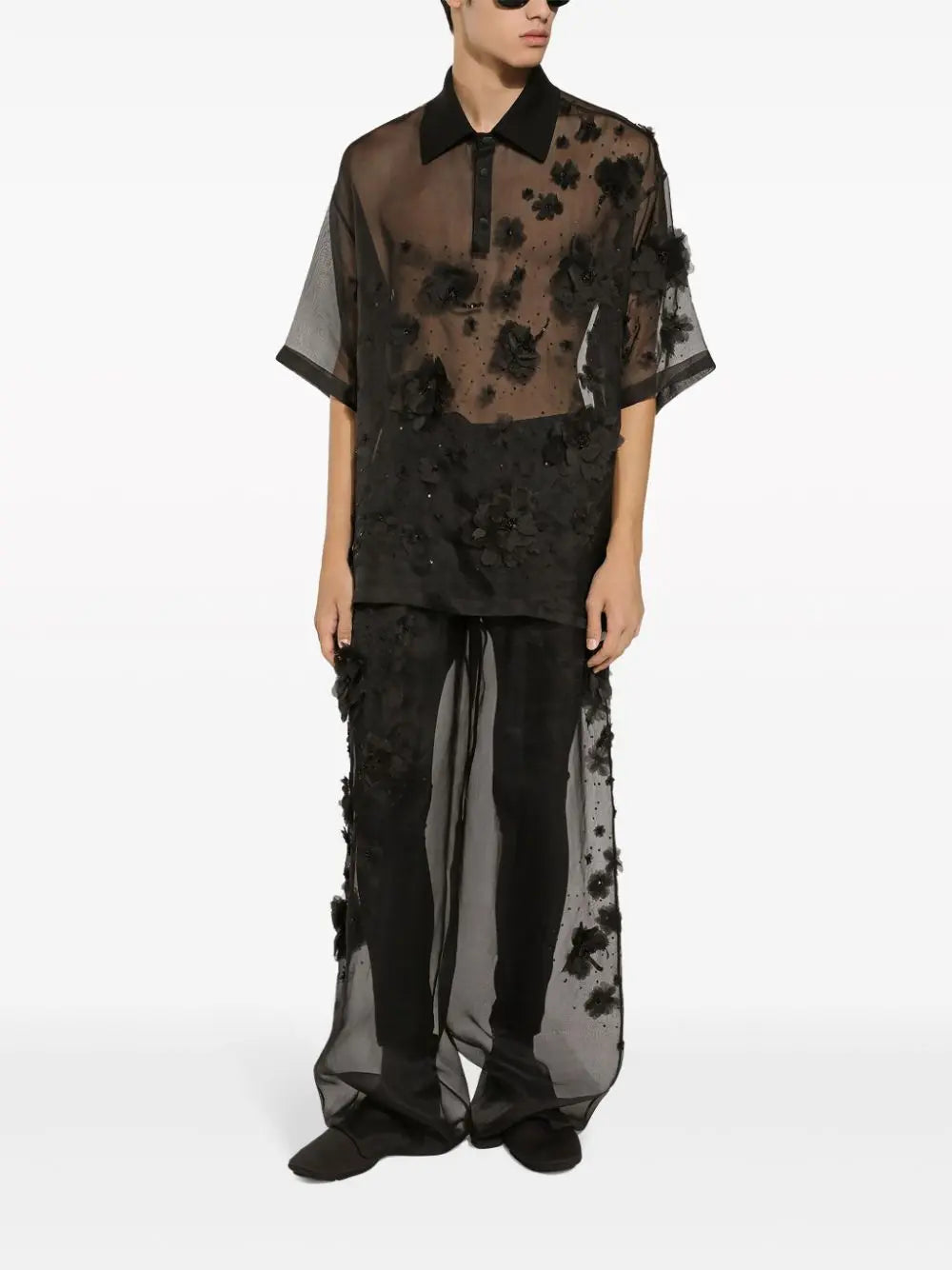 Dolce & Gabbana Floral-Appliqué Sheer Shirt