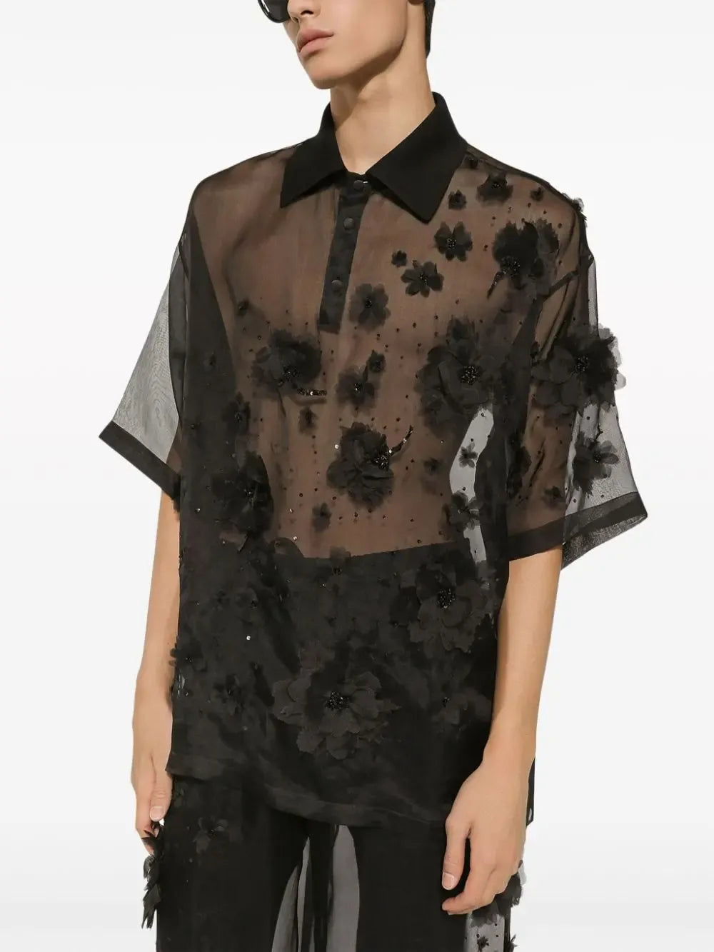 Dolce & Gabbana Floral-Appliqué Sheer Shirt