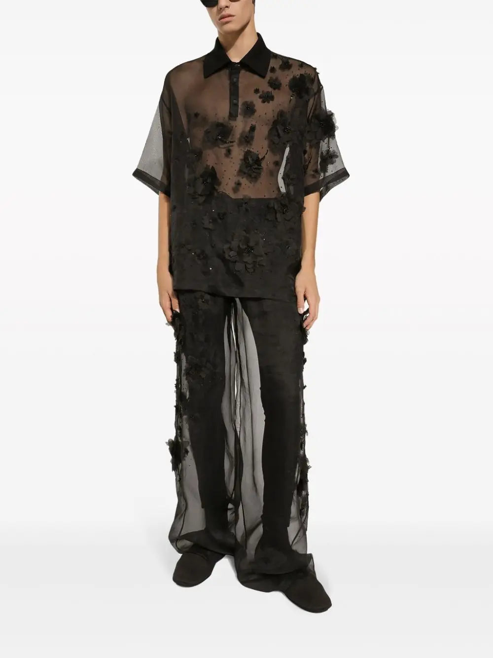 Dolce & Gabbana Floral-Appliqué Sheer Shirt