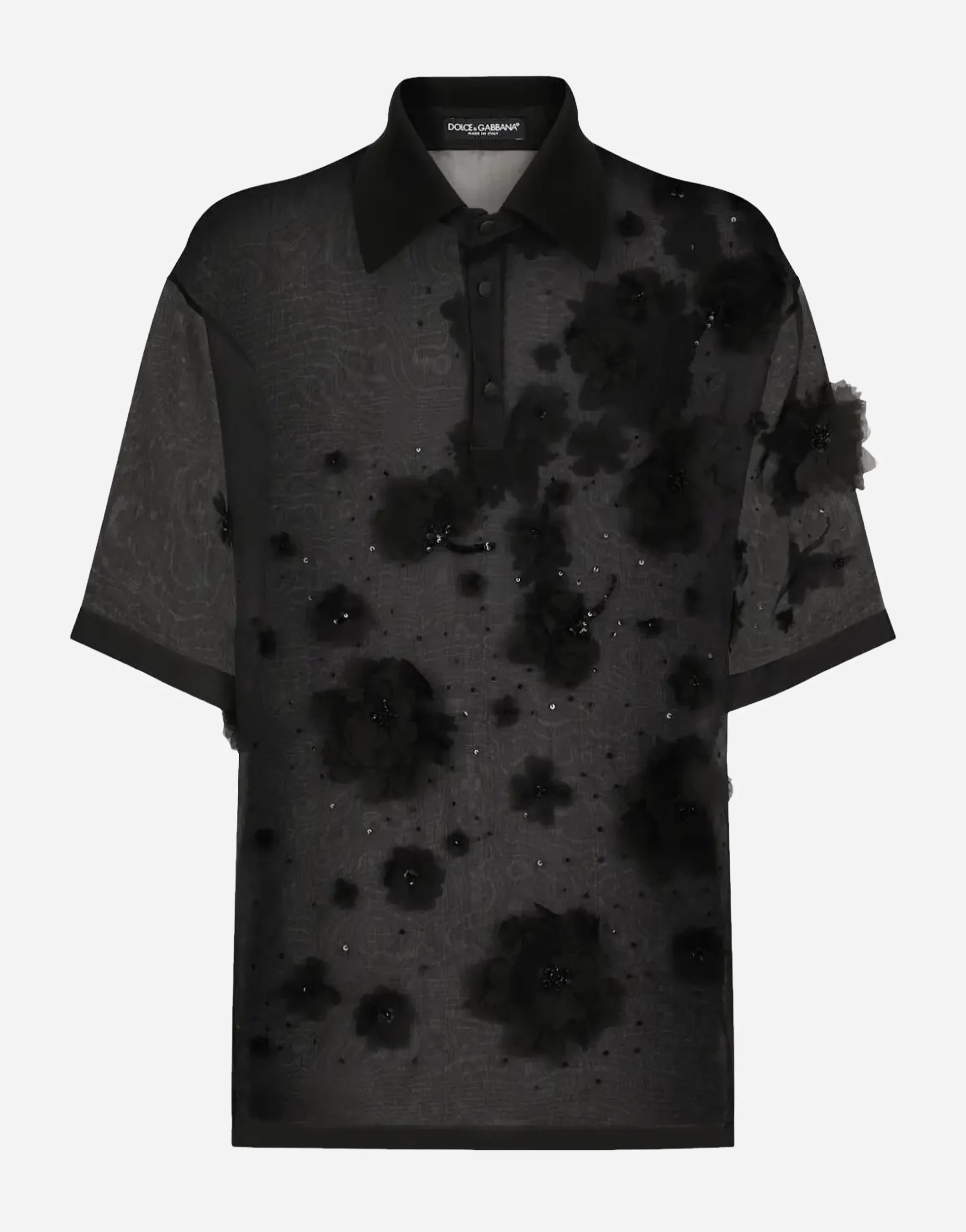 Dolce & Gabbana Floral-Appliqué Sheer Shirt