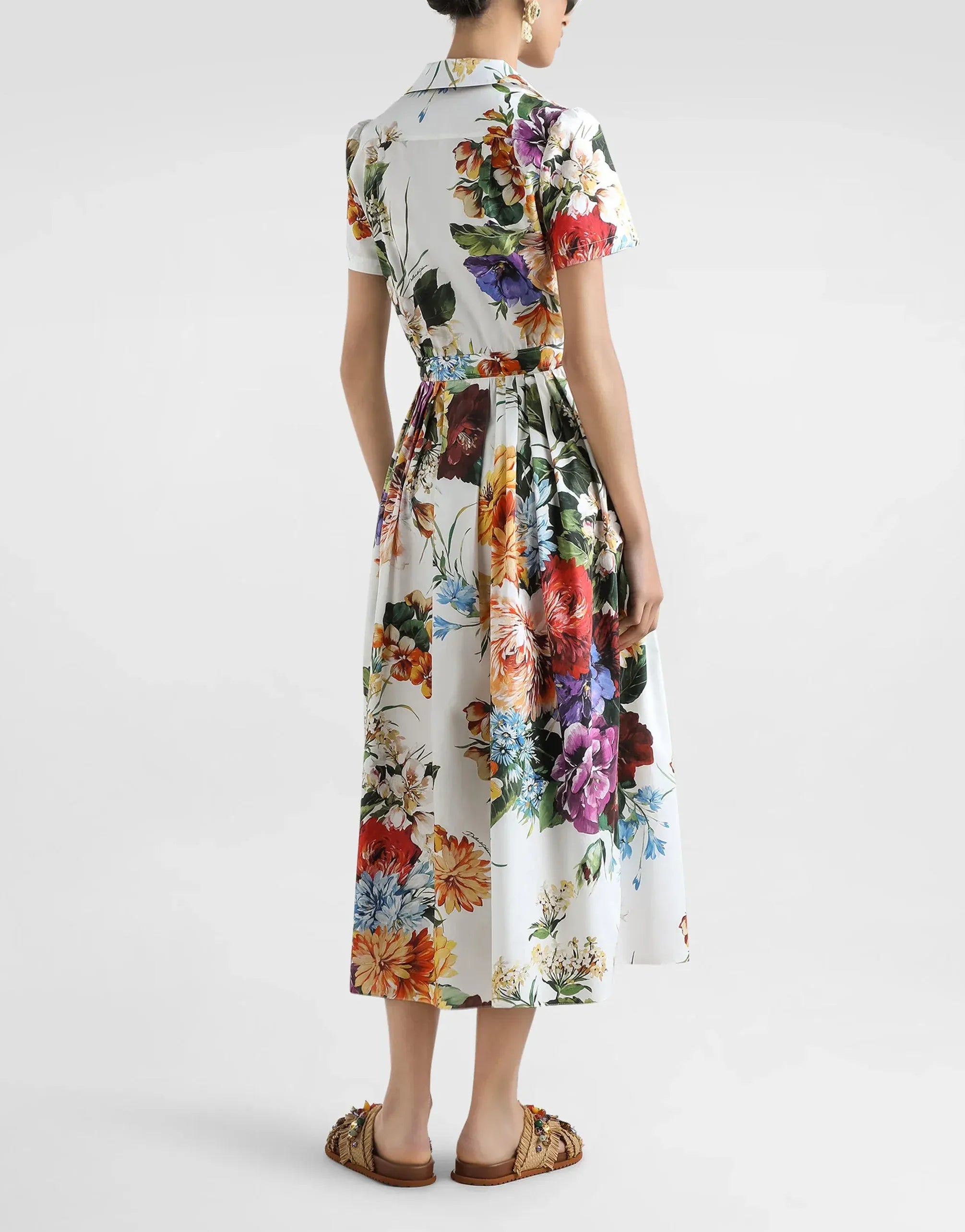 Dolce & Gabbana Floral Bouquet-Print Poplin Dress