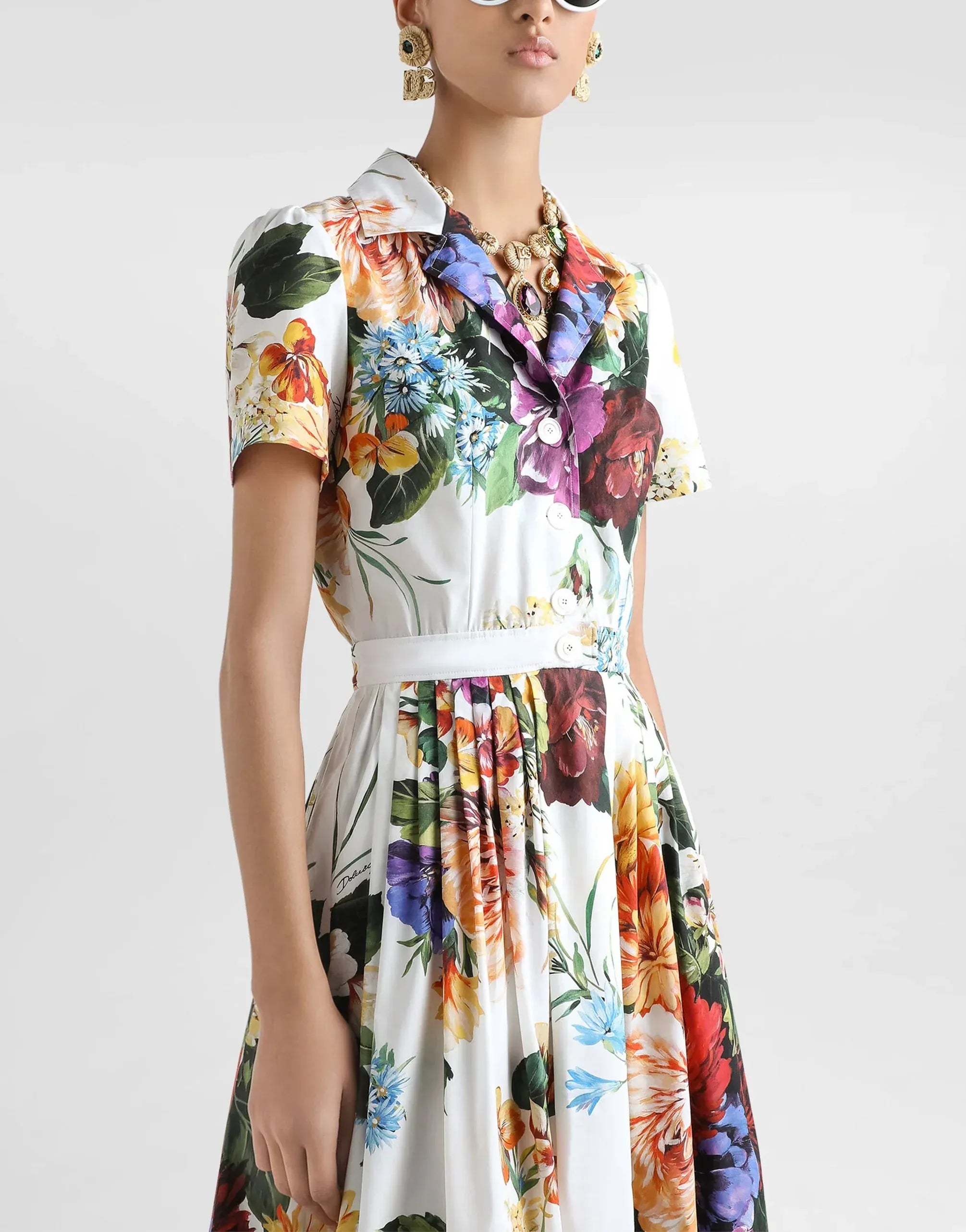 Dolce & Gabbana Floral Bouquet-Print Poplin Dress