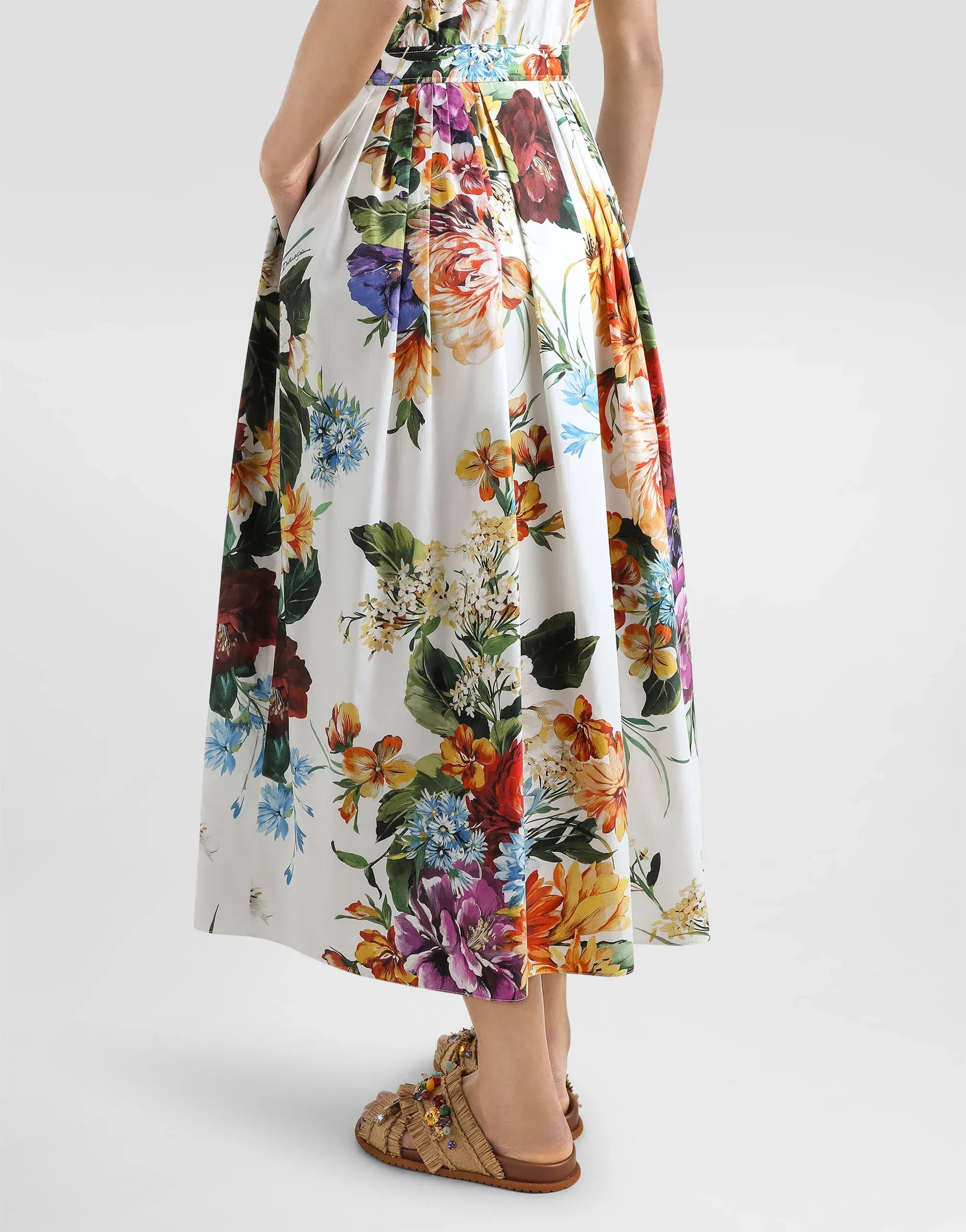 Dolce & Gabbana Floral Bouquet-Print Poplin Dress