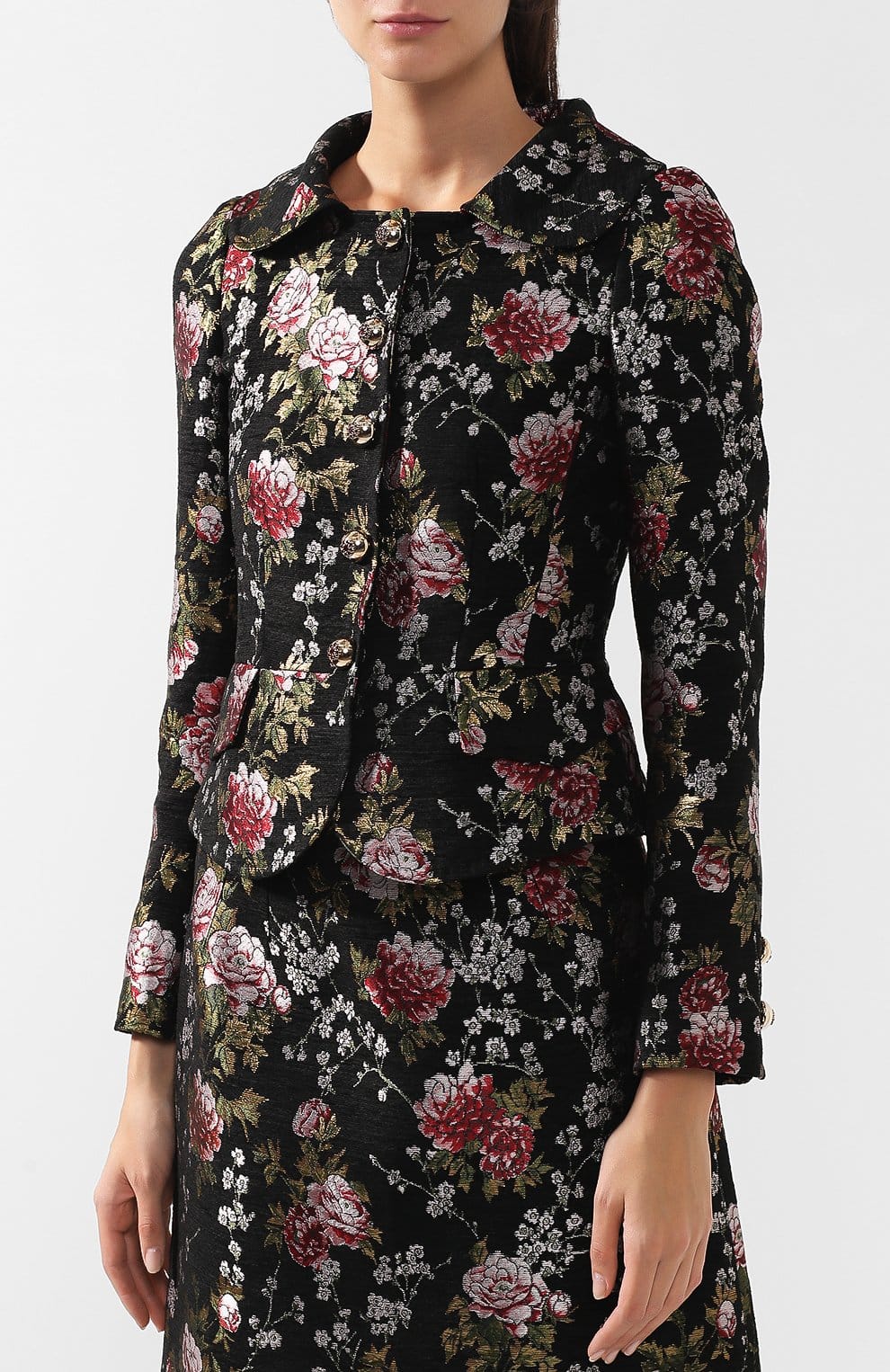 Dolce & Gabbana Floral Brocade Peplum Jacket Gold Button Detail