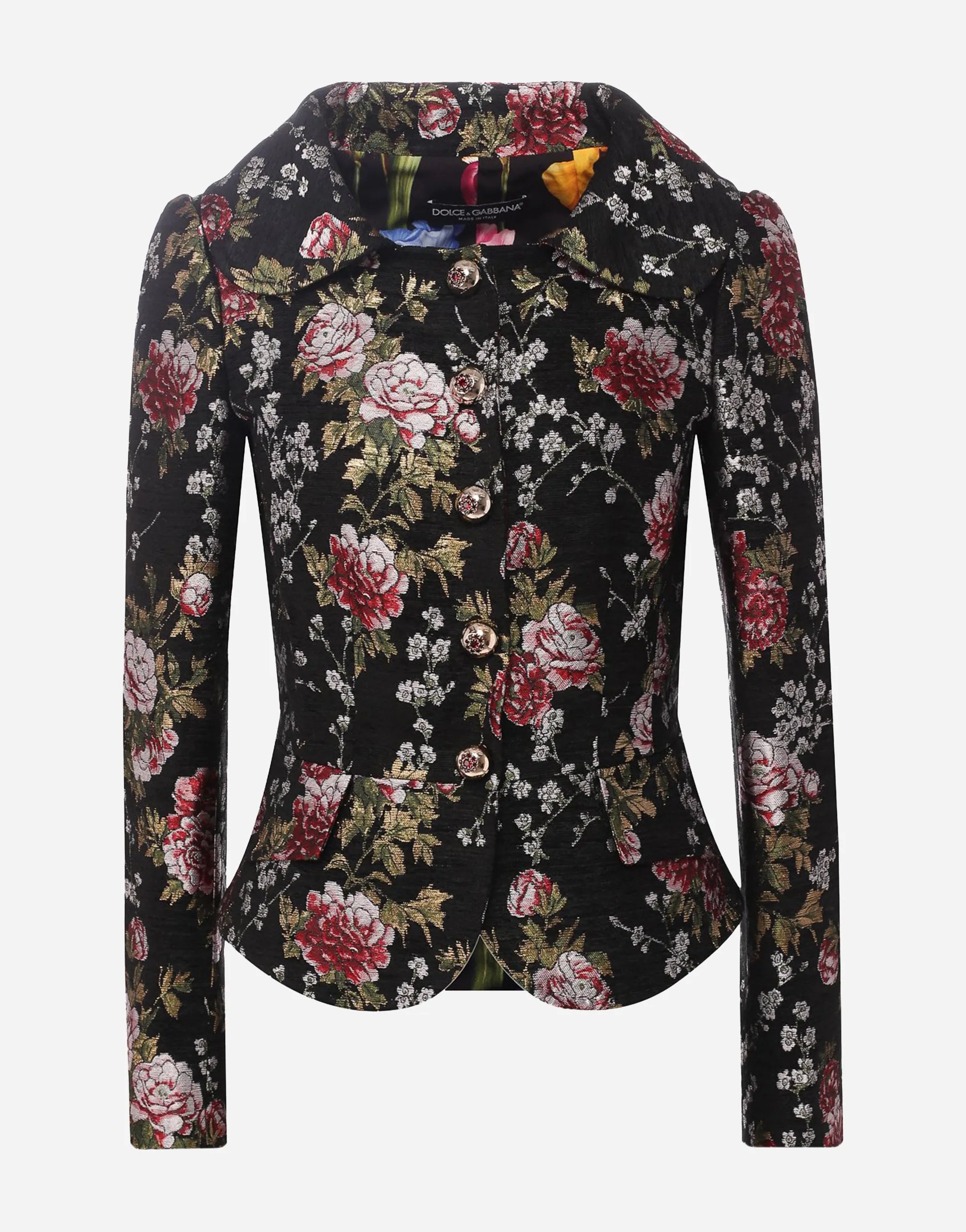 Dolce & Gabbana Floral Brocade Peplum Jacket Gold Button Detail