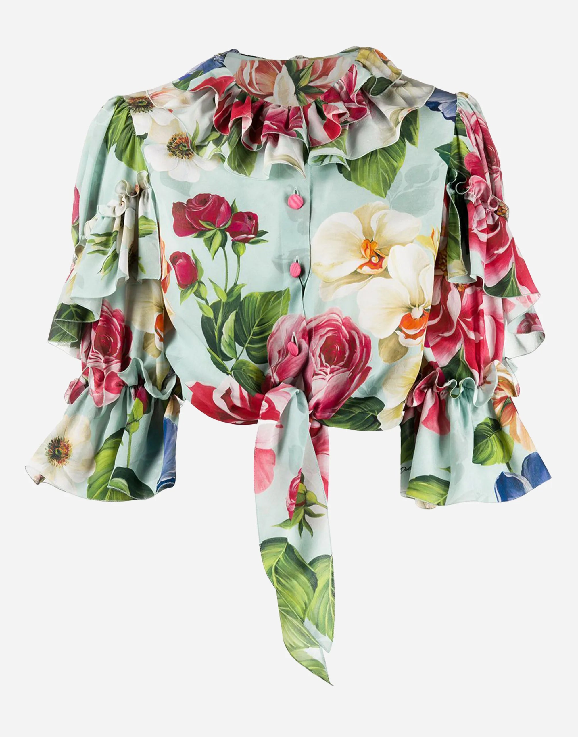 Dolce & Gabbana Floral Cropped Tie-Front Blouse