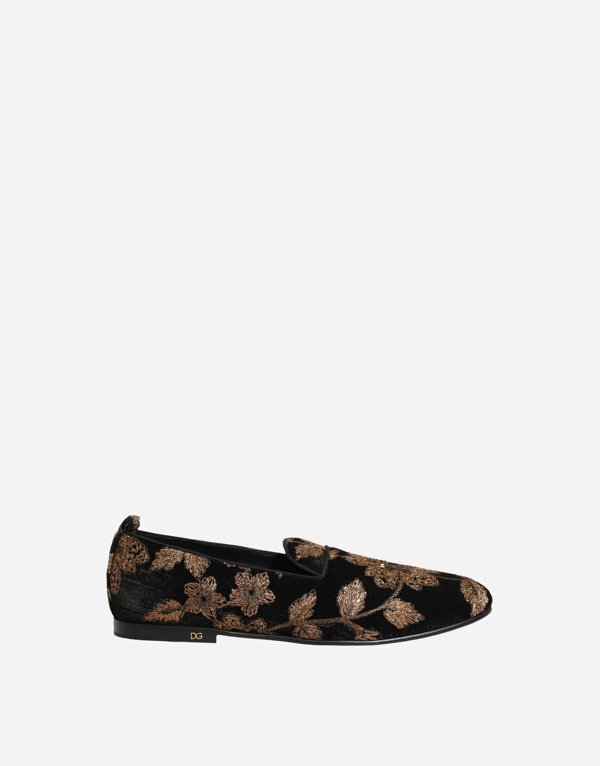 Dolce & Gabbana Dolce&Gabbana Floral Embroidered Velvet Slip-On Loafers