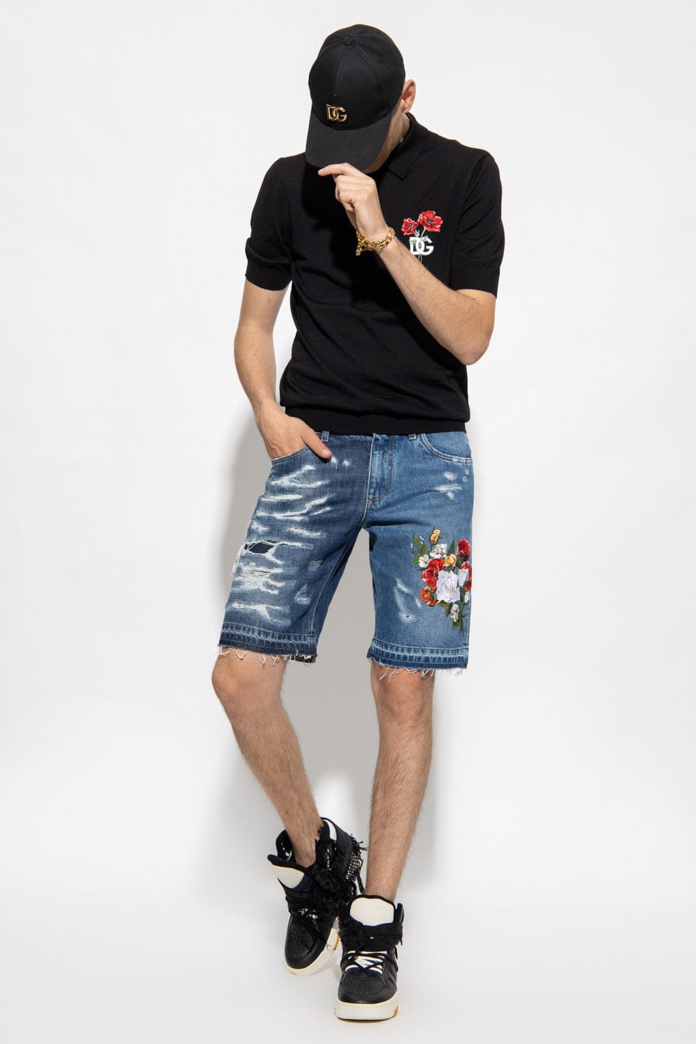 Dolce & Gabbana Floral Embroidery Denim Shorts