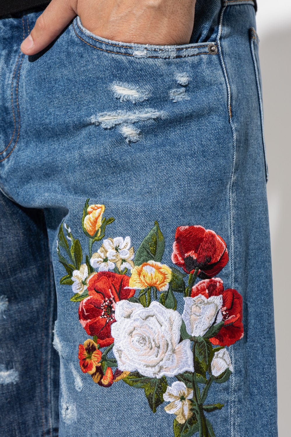 Dolce & Gabbana Floral Embroidery Denim Shorts
