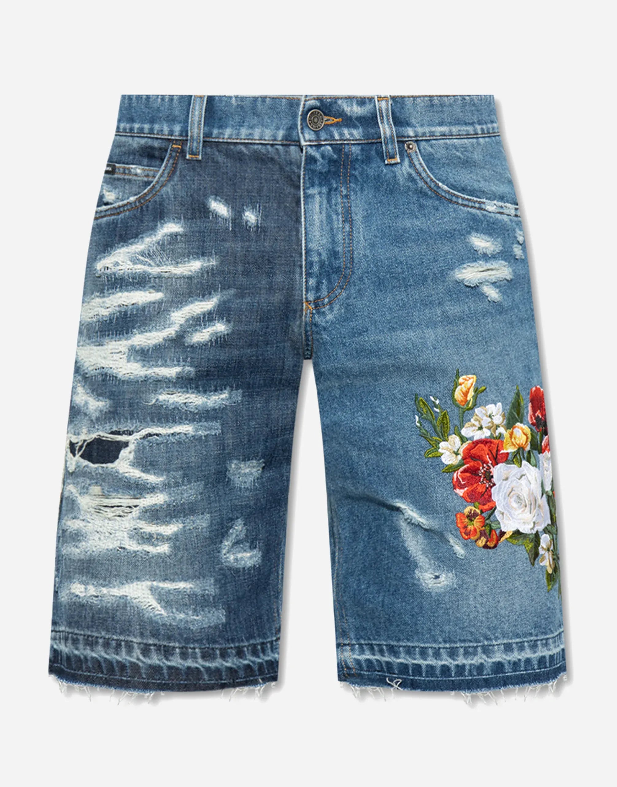 Dolce & Gabbana Floral Embroidery Denim Shorts