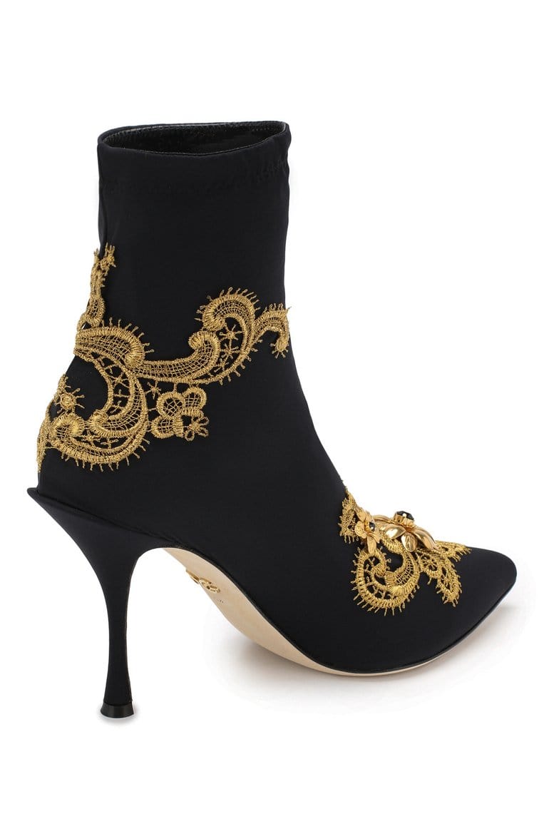 Dolce & Gabbana Floral-Embroidery Jersey Ankle Boots