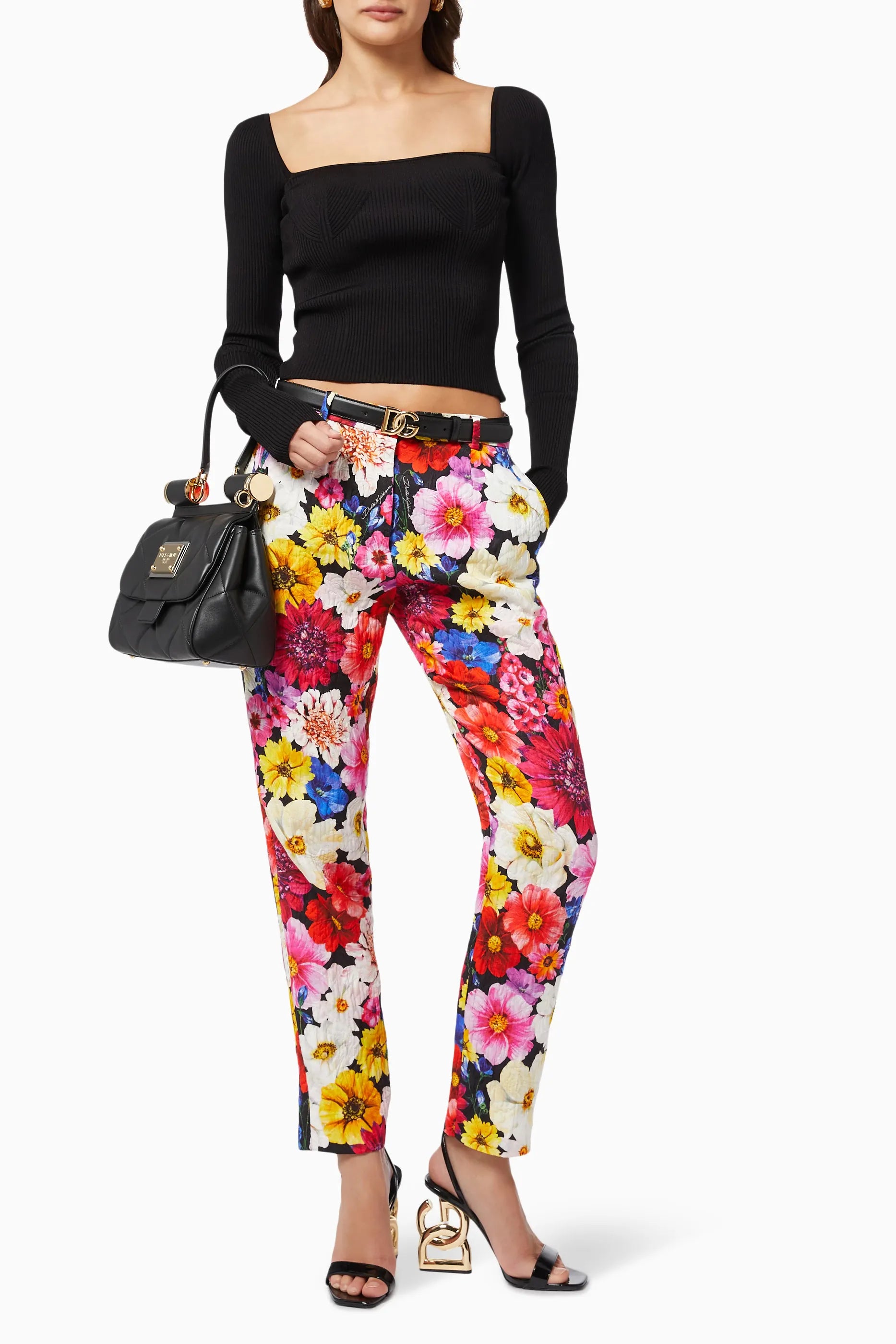 Floral Jacquard Slim Trousers - alternate view