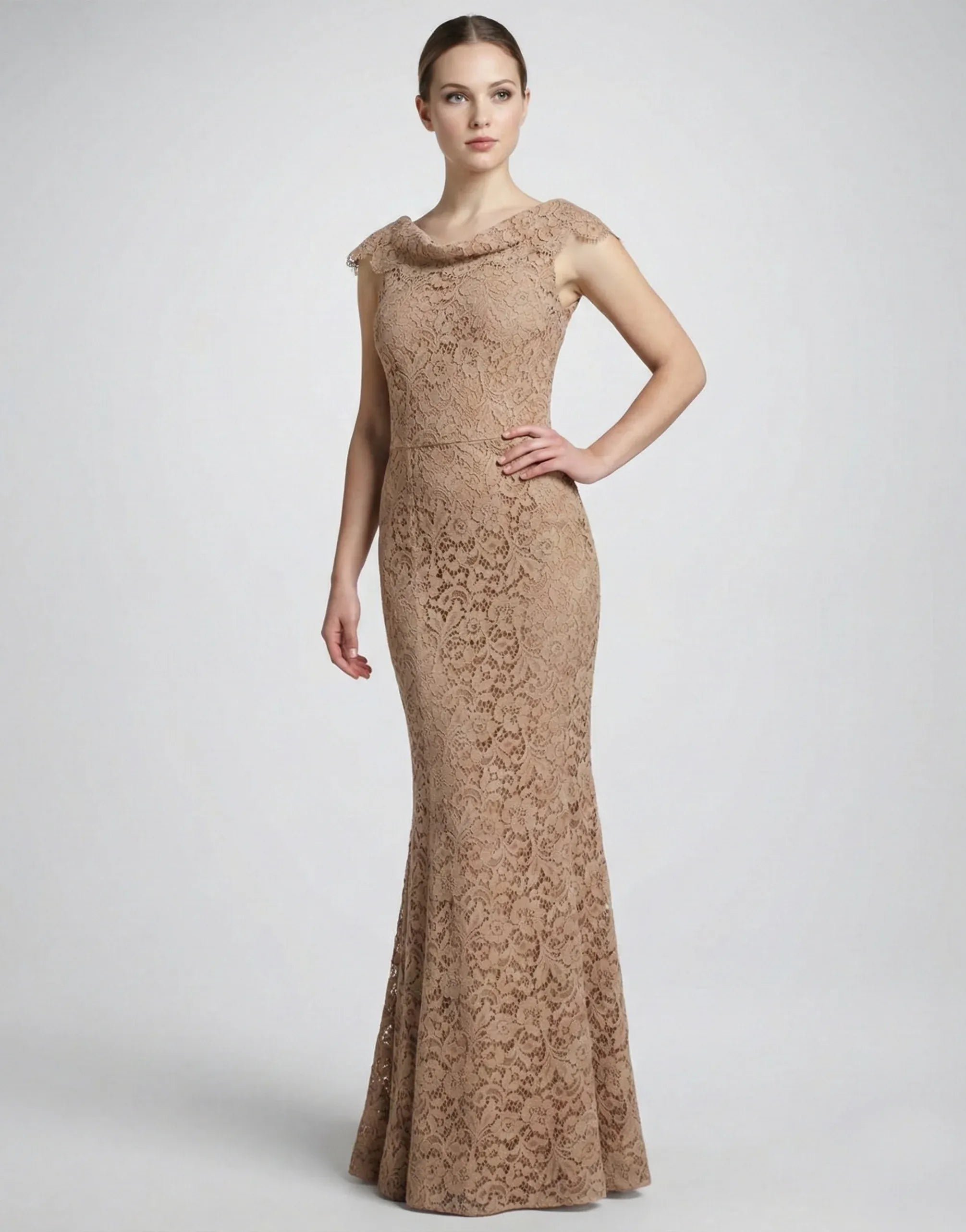 Dolce & Gabbana Floral Lace Cowl Neck Mermaid Gown