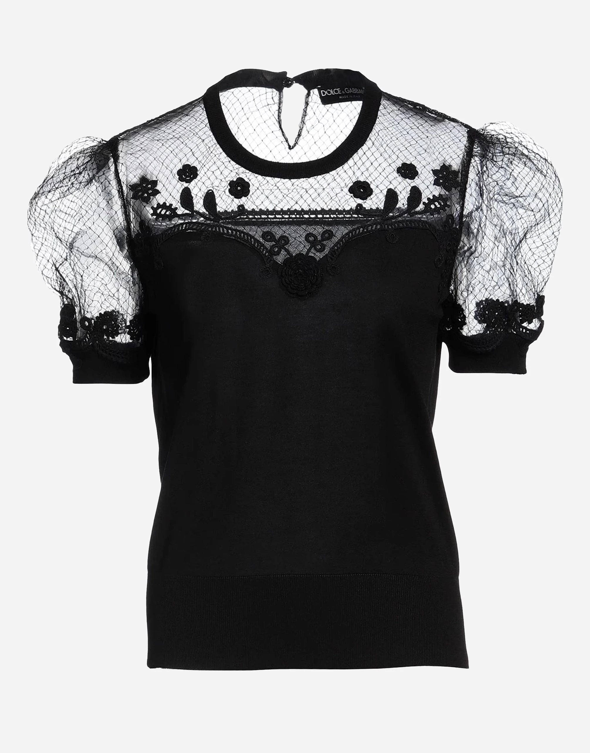 Dolce & Gabbana Floral-Lace Short-Sleeve Sweater