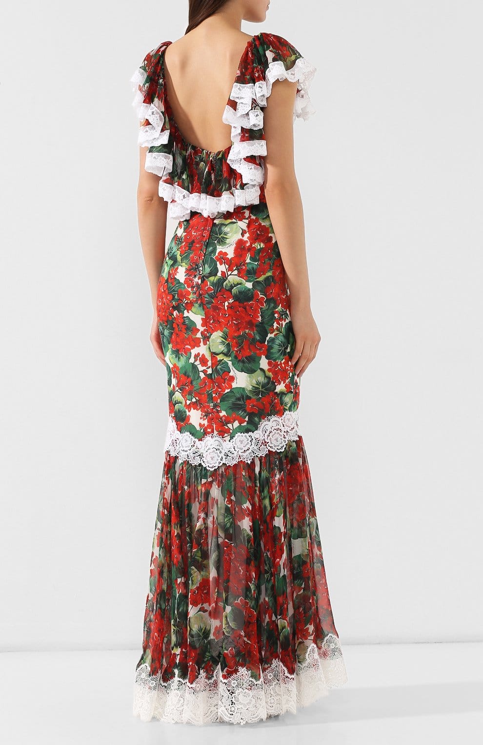Dolce & Gabbana Dolce & Gabbana Floral Lace Trim Off Shoulder Maxi Dress
