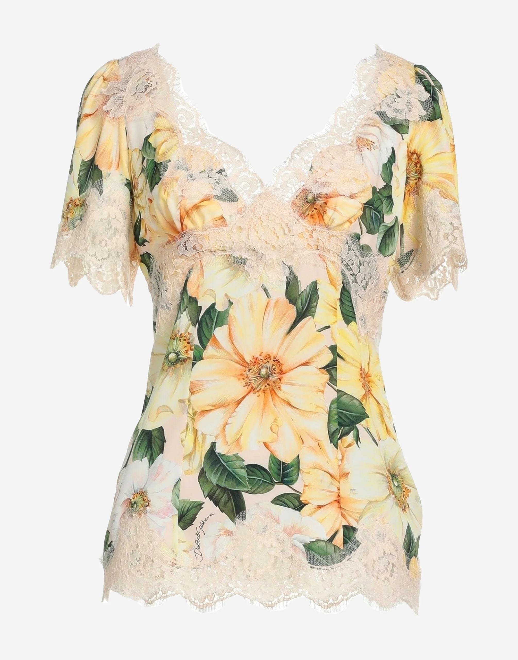 Dolce & Gabbana Dolce & Gabbana Floral Lace V Neck Blouse