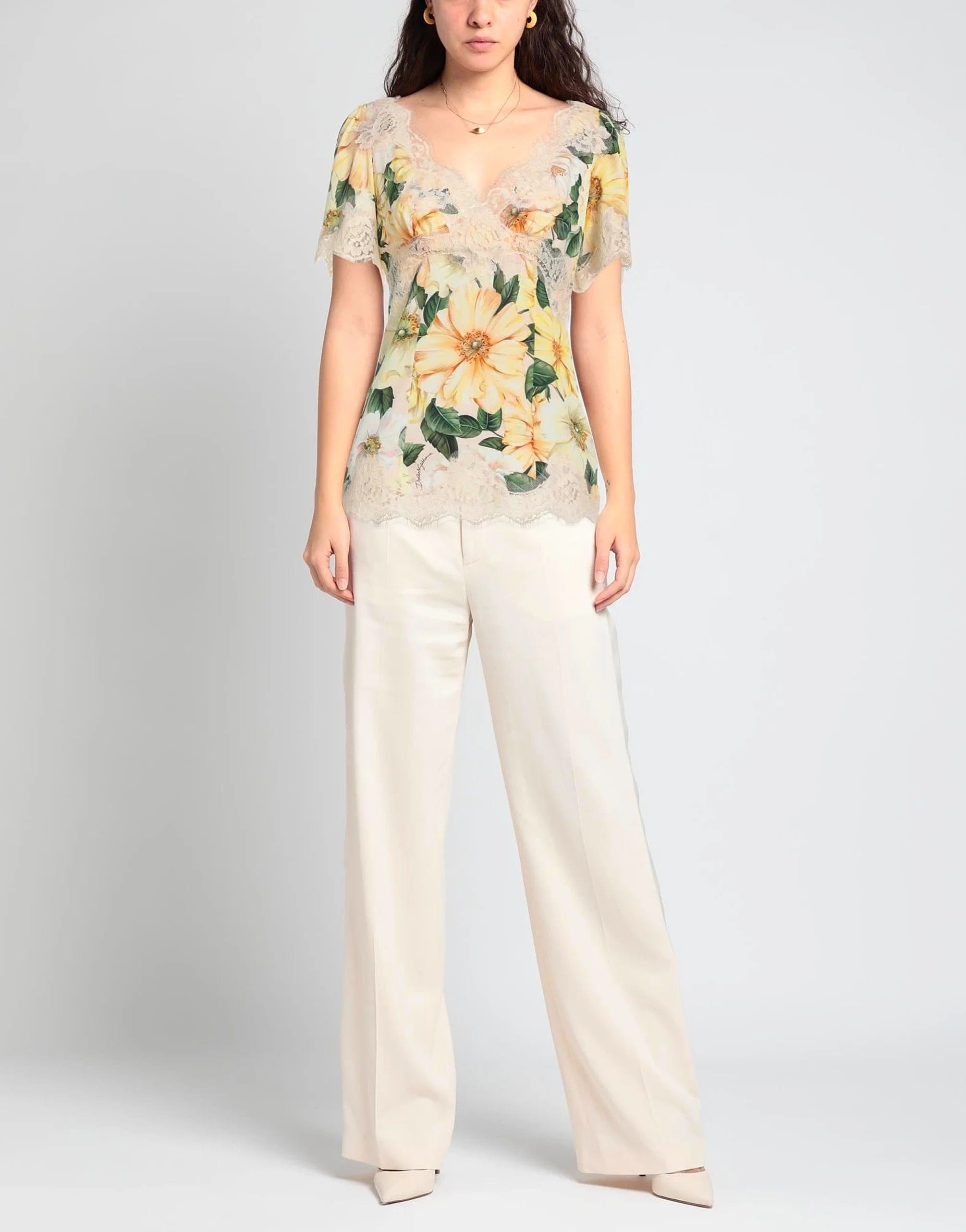 Dolce & Gabbana Dolce & Gabbana Floral Lace V Neck Blouse