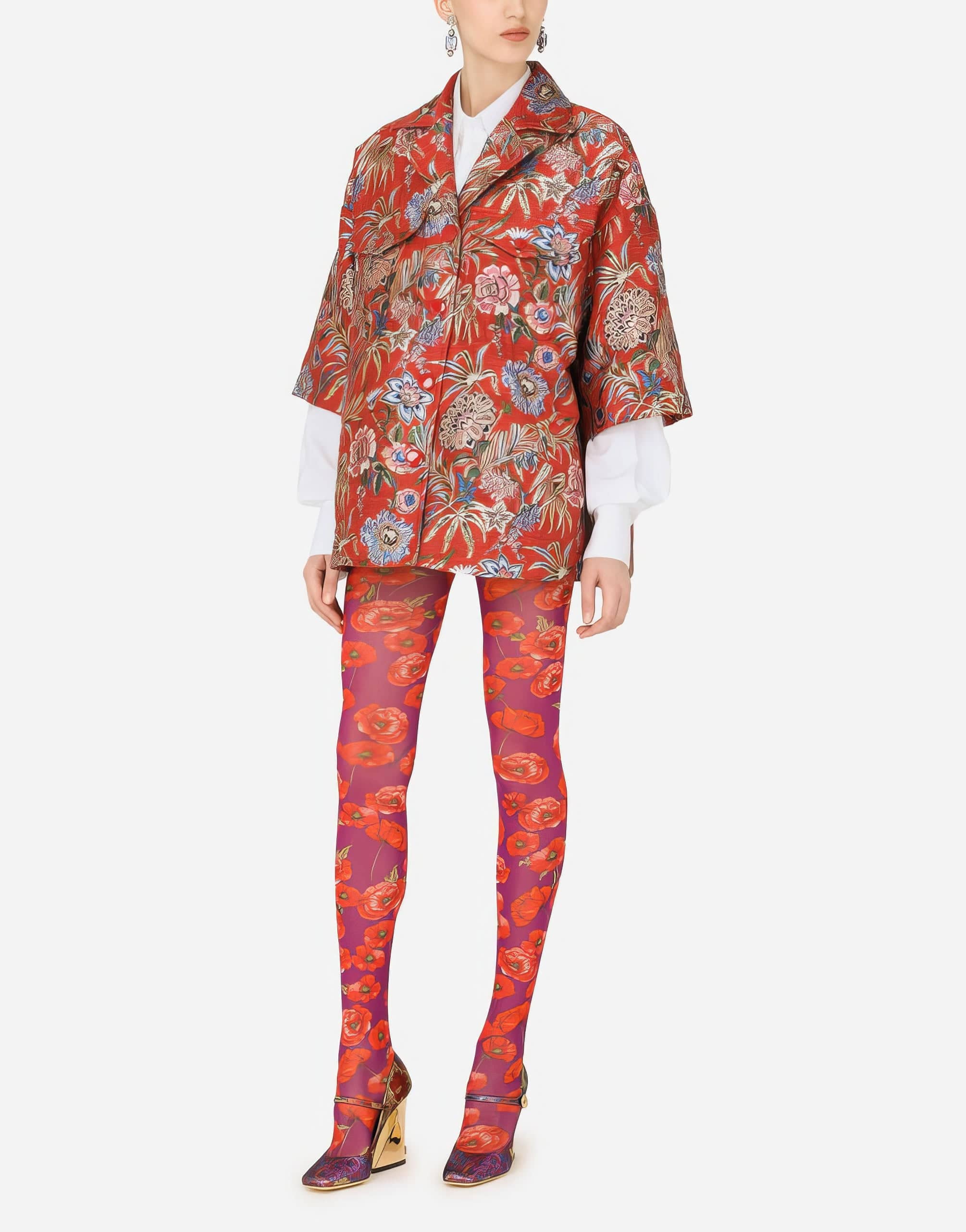 Dolce & Gabbana Floral Lurex Jacquard Pea Coat