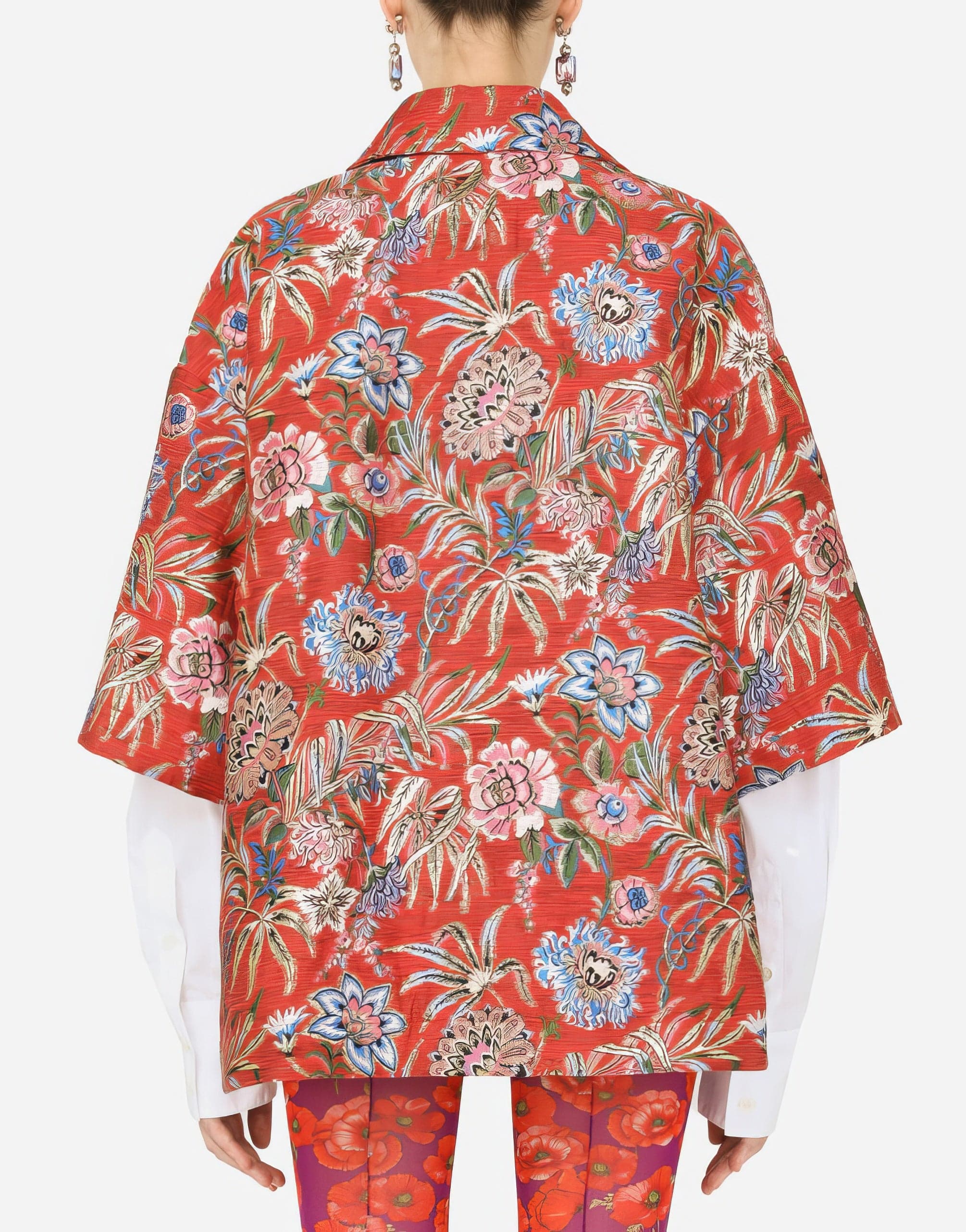 Dolce & Gabbana Floral Lurex Jacquard Pea Coat