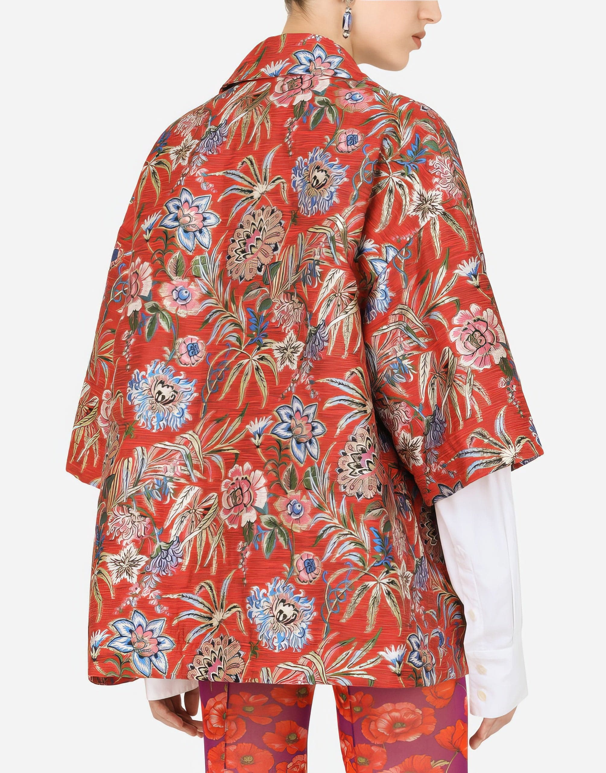 Dolce & Gabbana Floral Lurex Jacquard Pea Coat