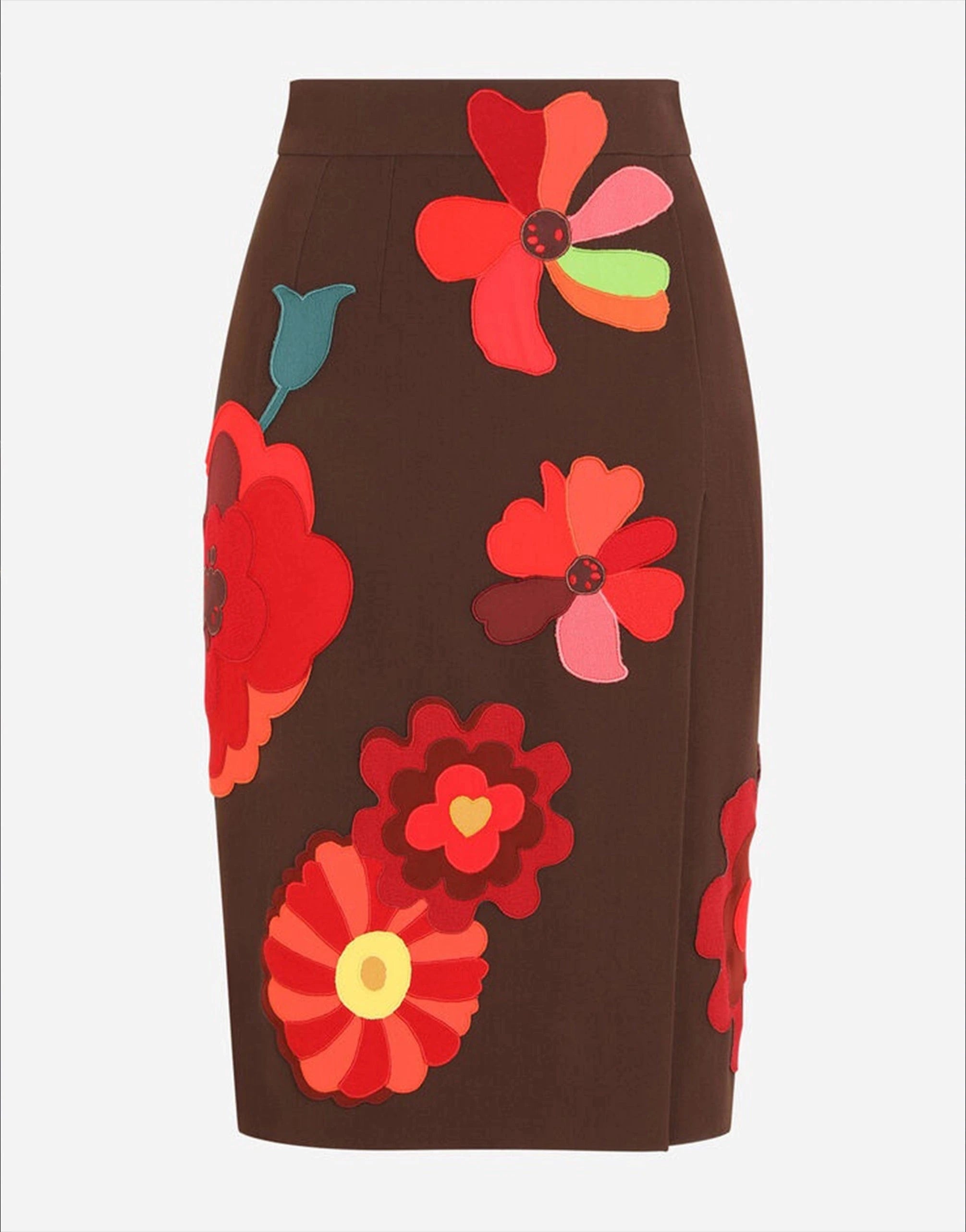Dolce & Gabbana Floral Patches And Slit Midi Skirt