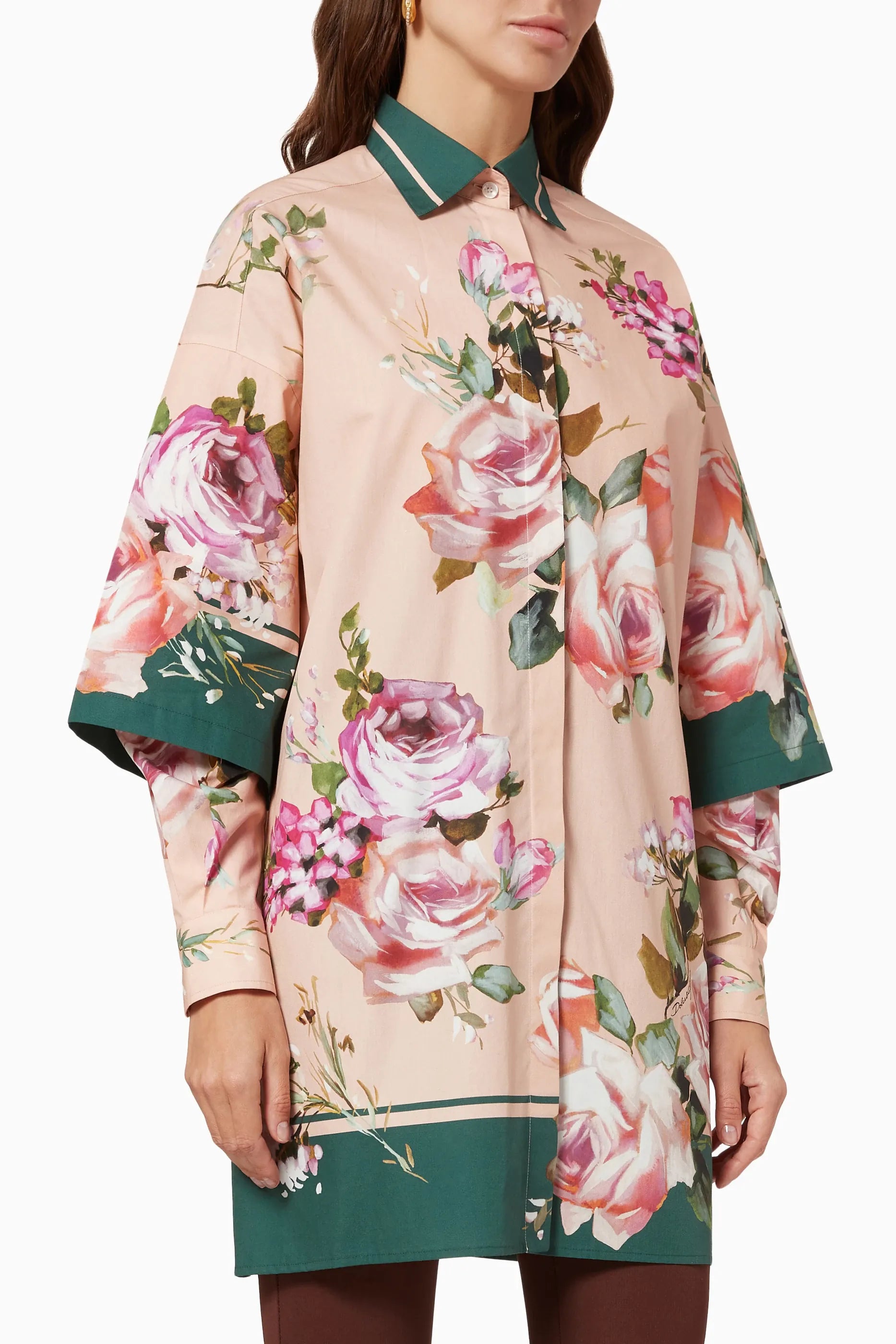 Dolce & Gabbana Floral-Print Double-Sleeves Cotton Poplin Shirt