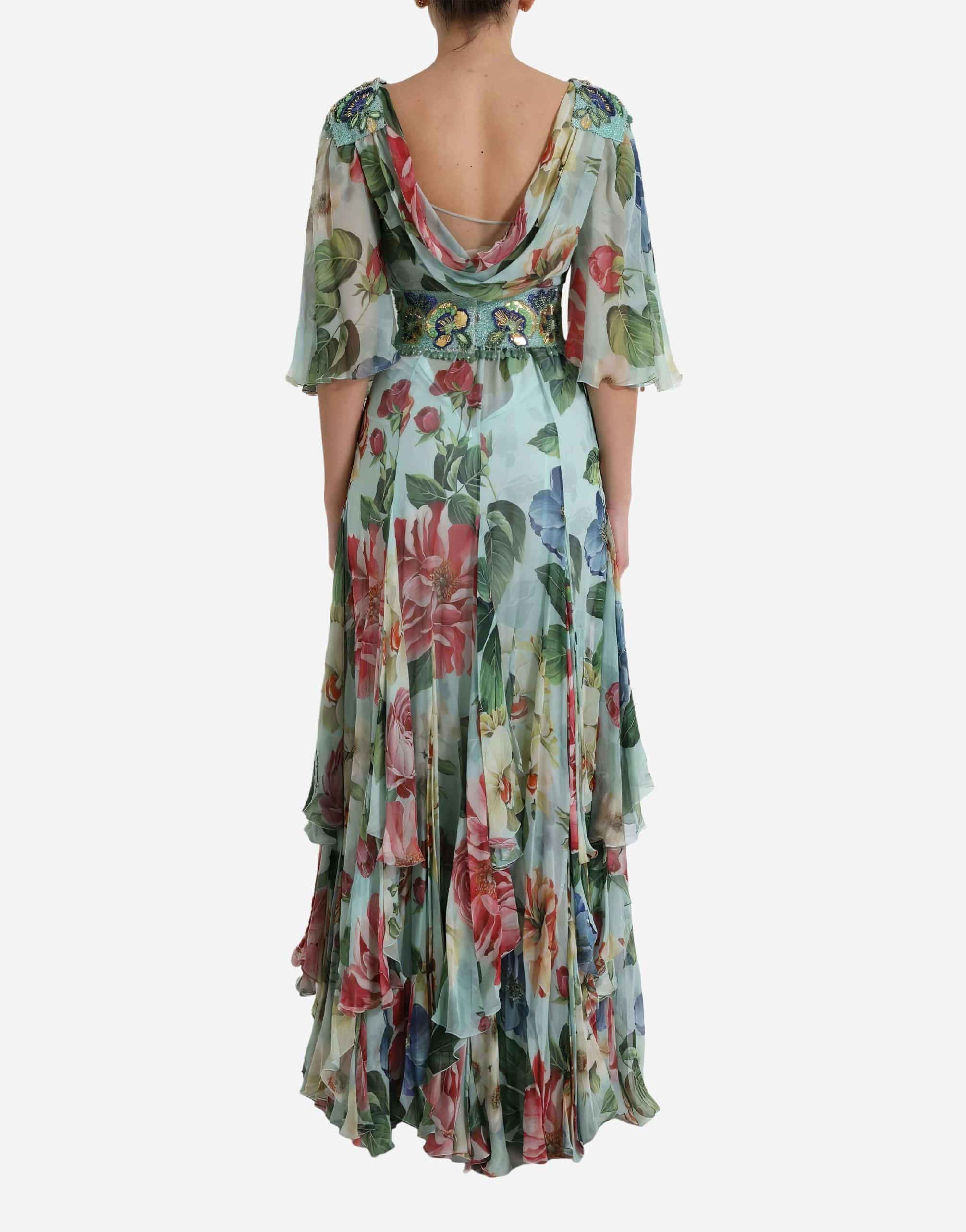 Dolce & Gabbana Floral Print Embellished Draped Neck Dress