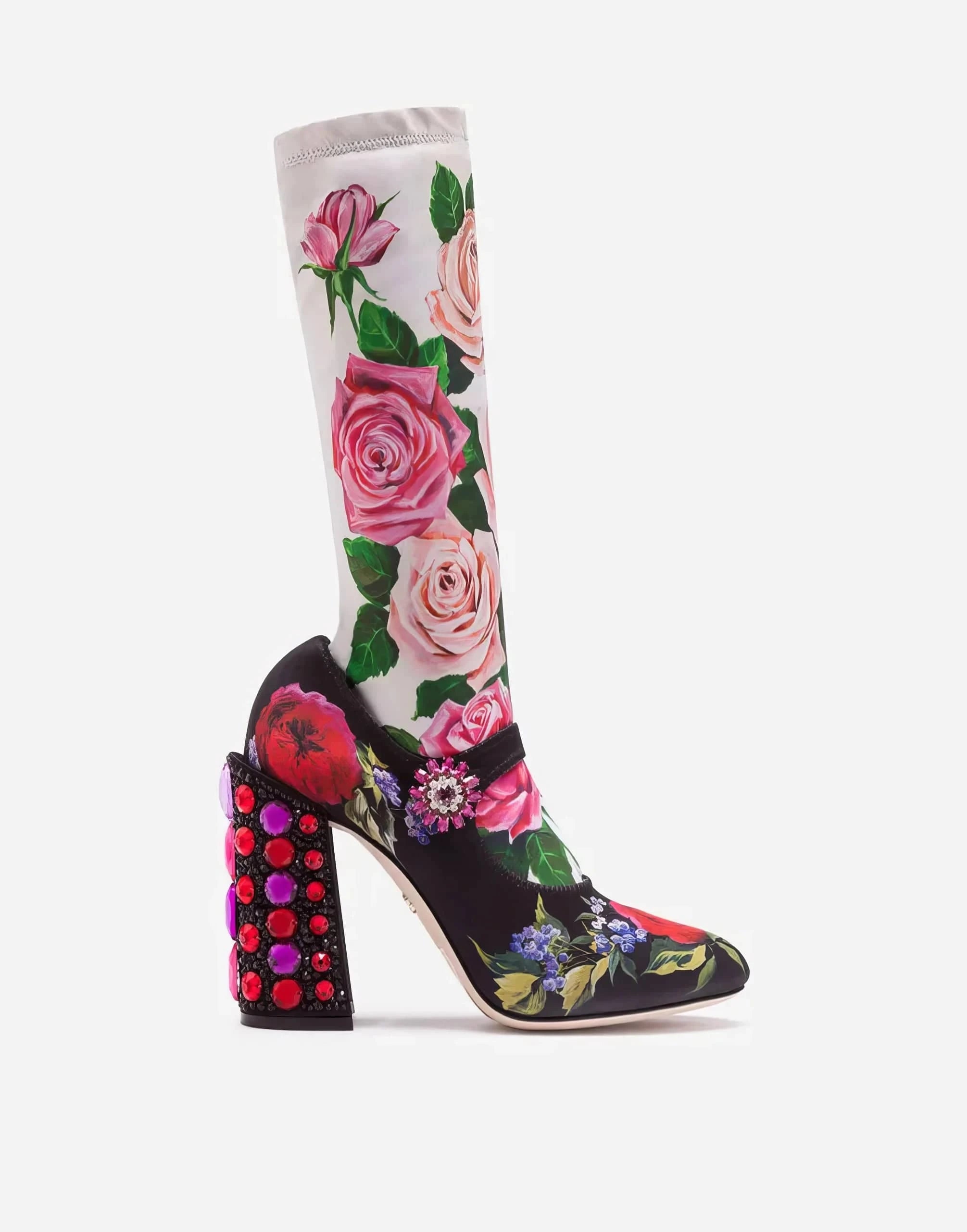 Dolce & Gabbana Floral-Print Jersey Embellished Booties