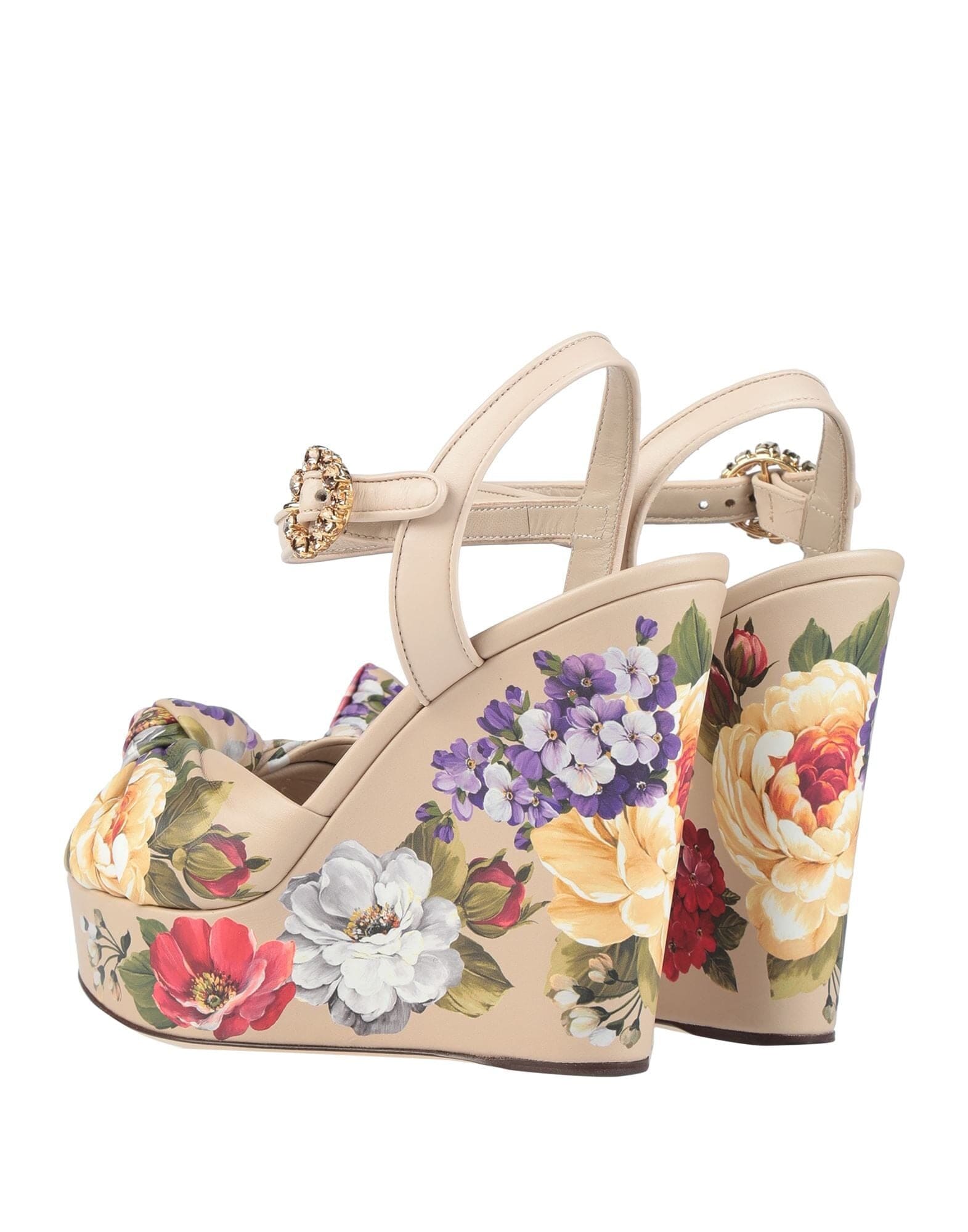 Dolce & Gabbana Floral-print Leather Platform Wedge Sandals