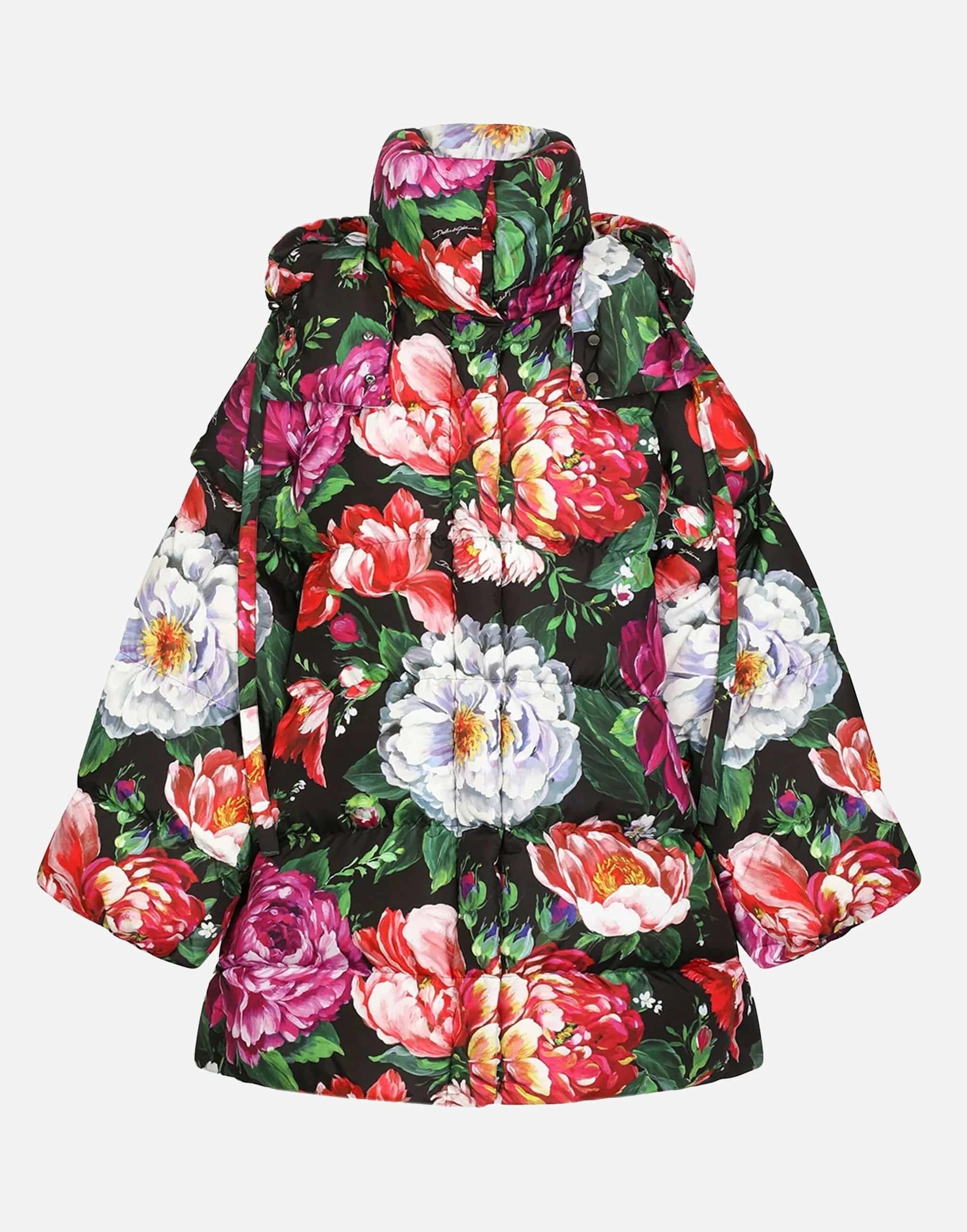 Dolce & Gabbana Floral-Print Long Down Jacket