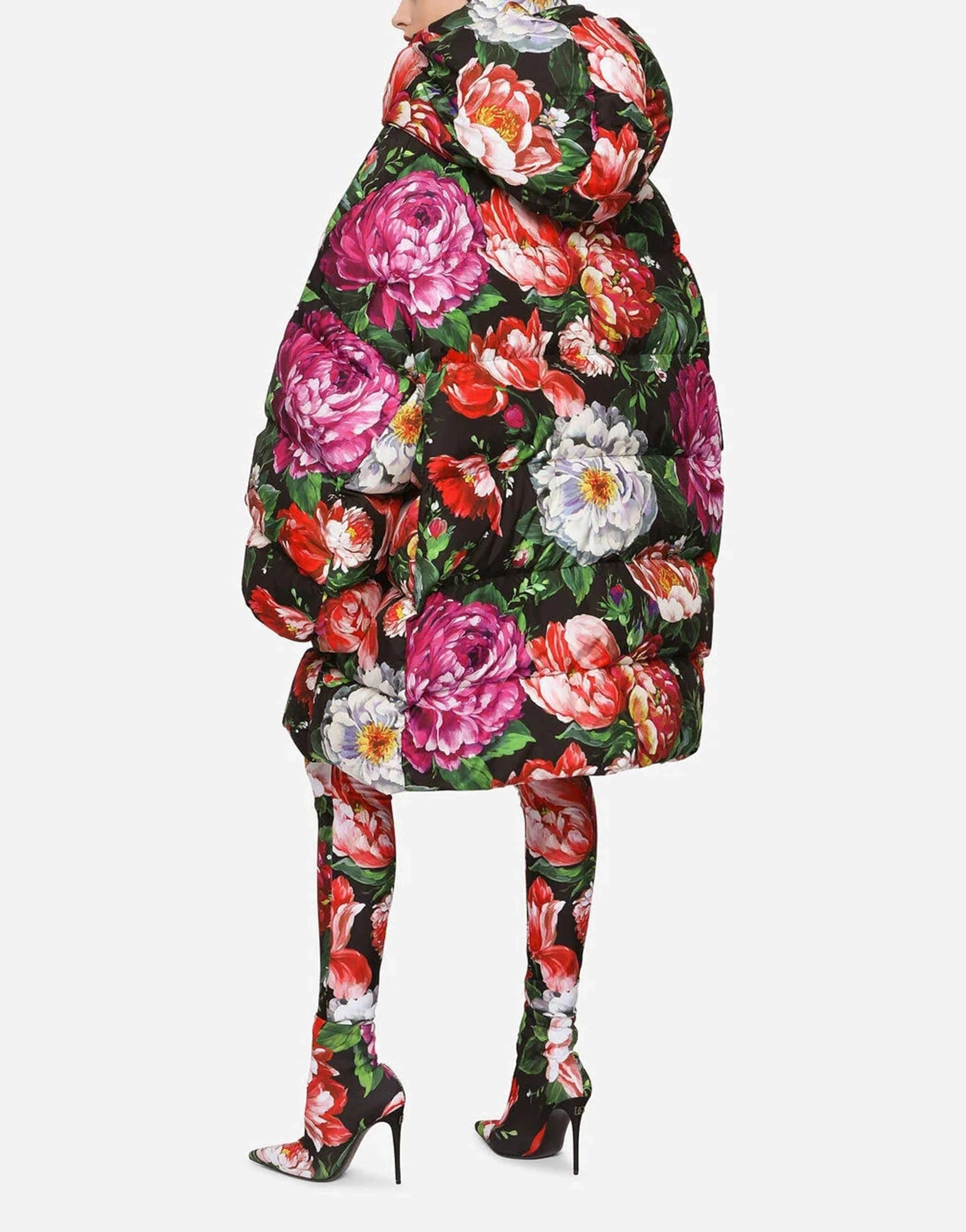 Dolce & Gabbana Floral-Print Long Down Jacket