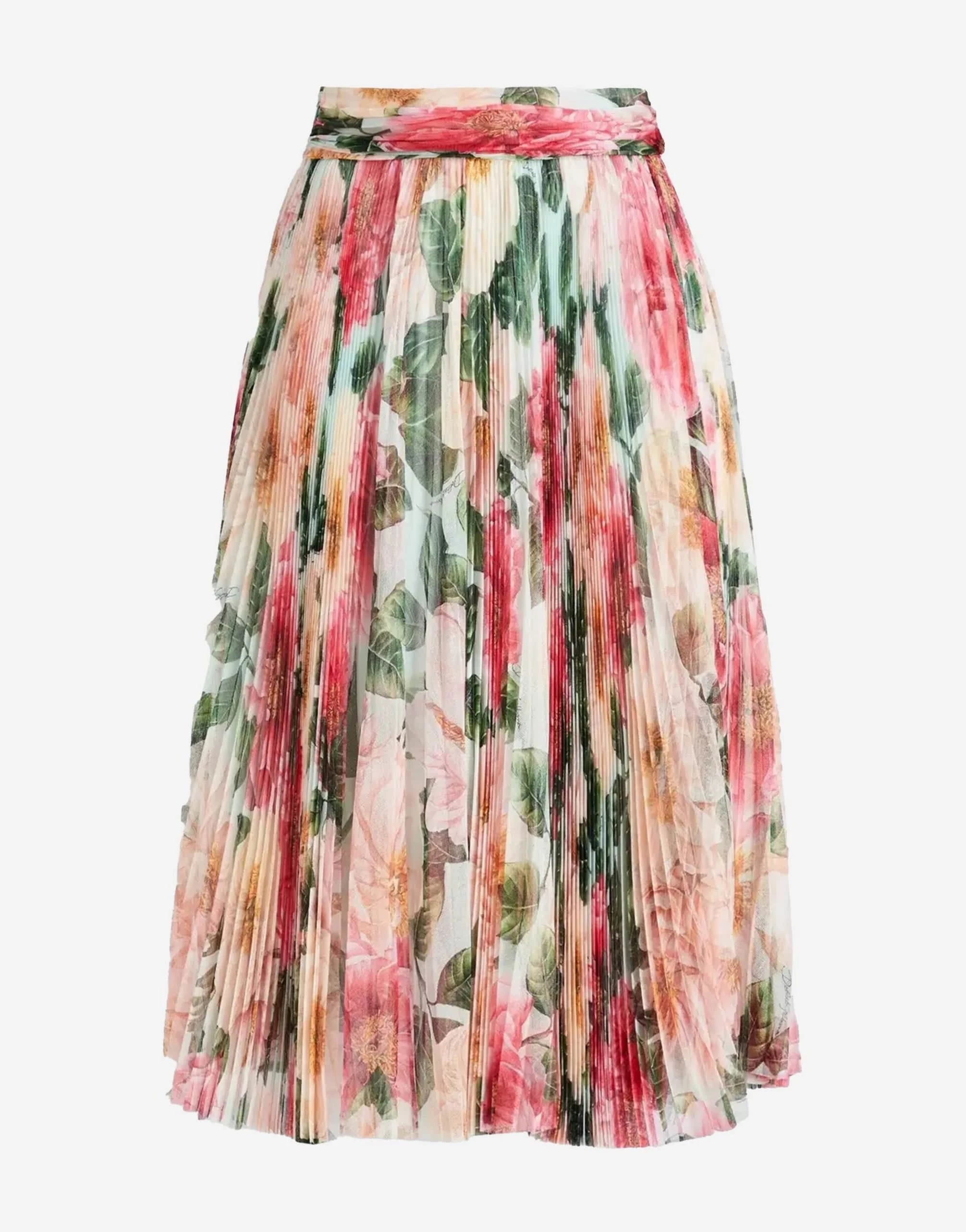 Dolce & Gabbana Floral-Print Pleated Silk Skirt