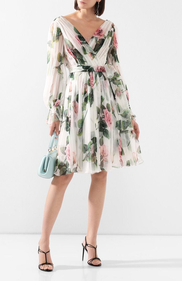 Dolce & Gabbana Floral Print Silk Chiffon A-Line Dress