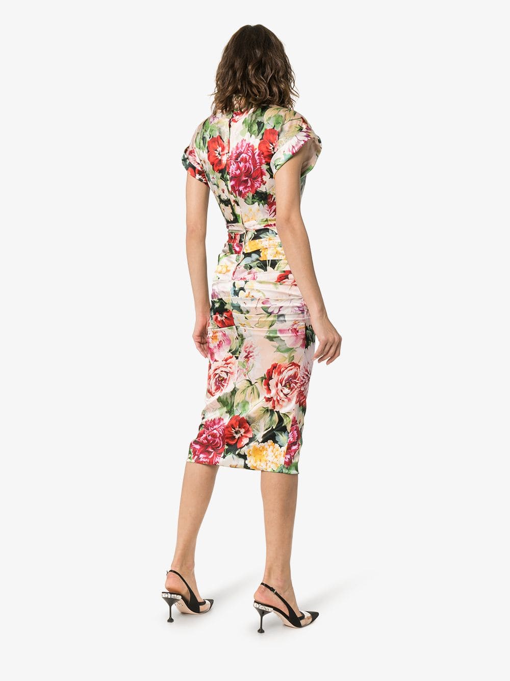 Dolce & Gabbana Floral Print V-Neck Silk Blend Midi Dress