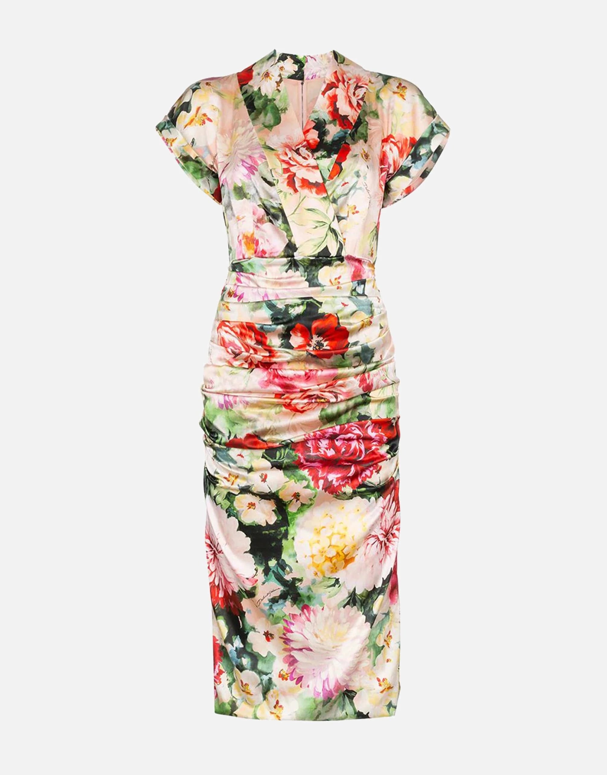 Dolce & Gabbana Floral Print V-Neck Silk Blend Midi Dress
