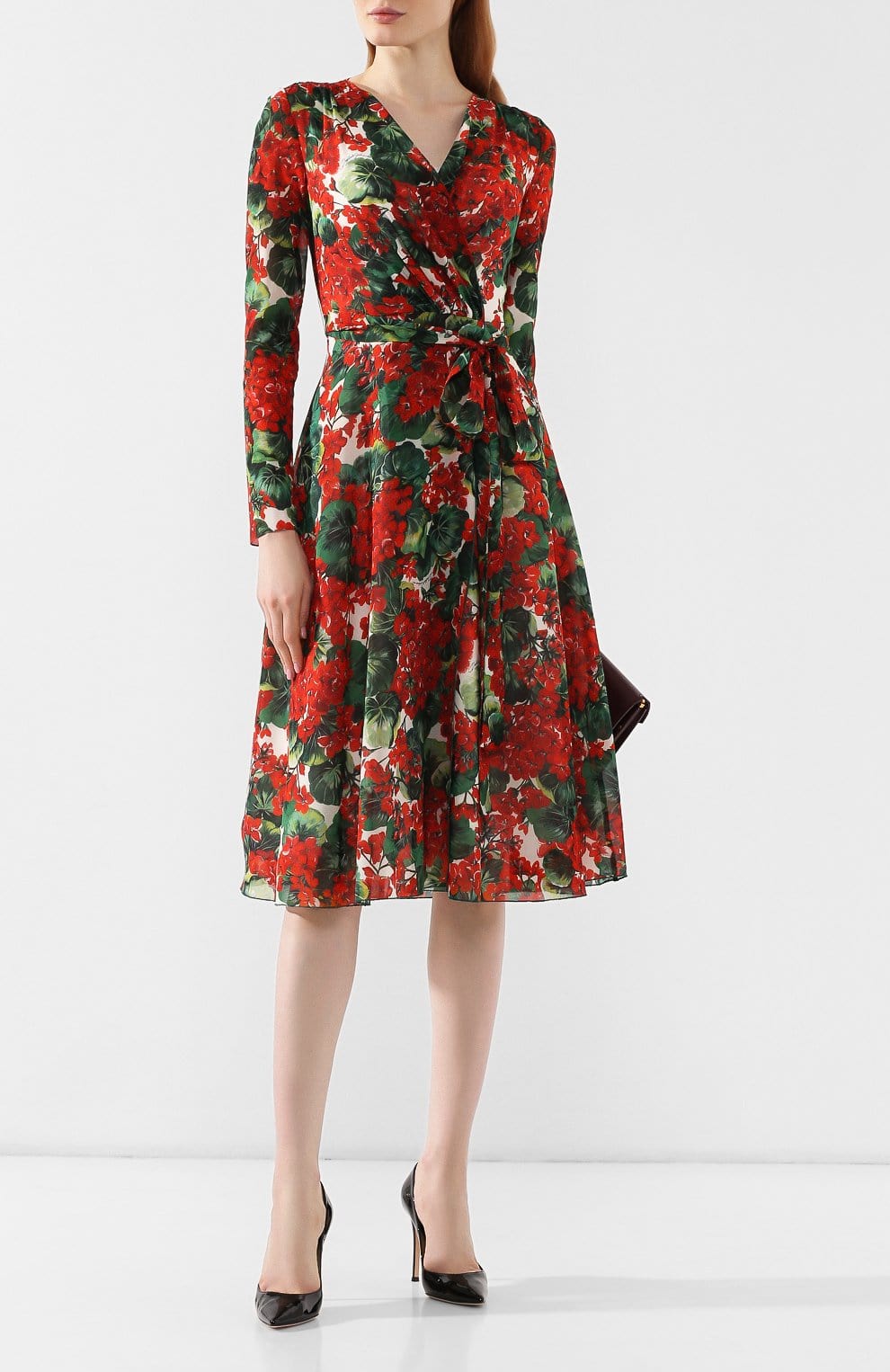 Dolce & Gabbana Floral-Print Wrap Midi Dress