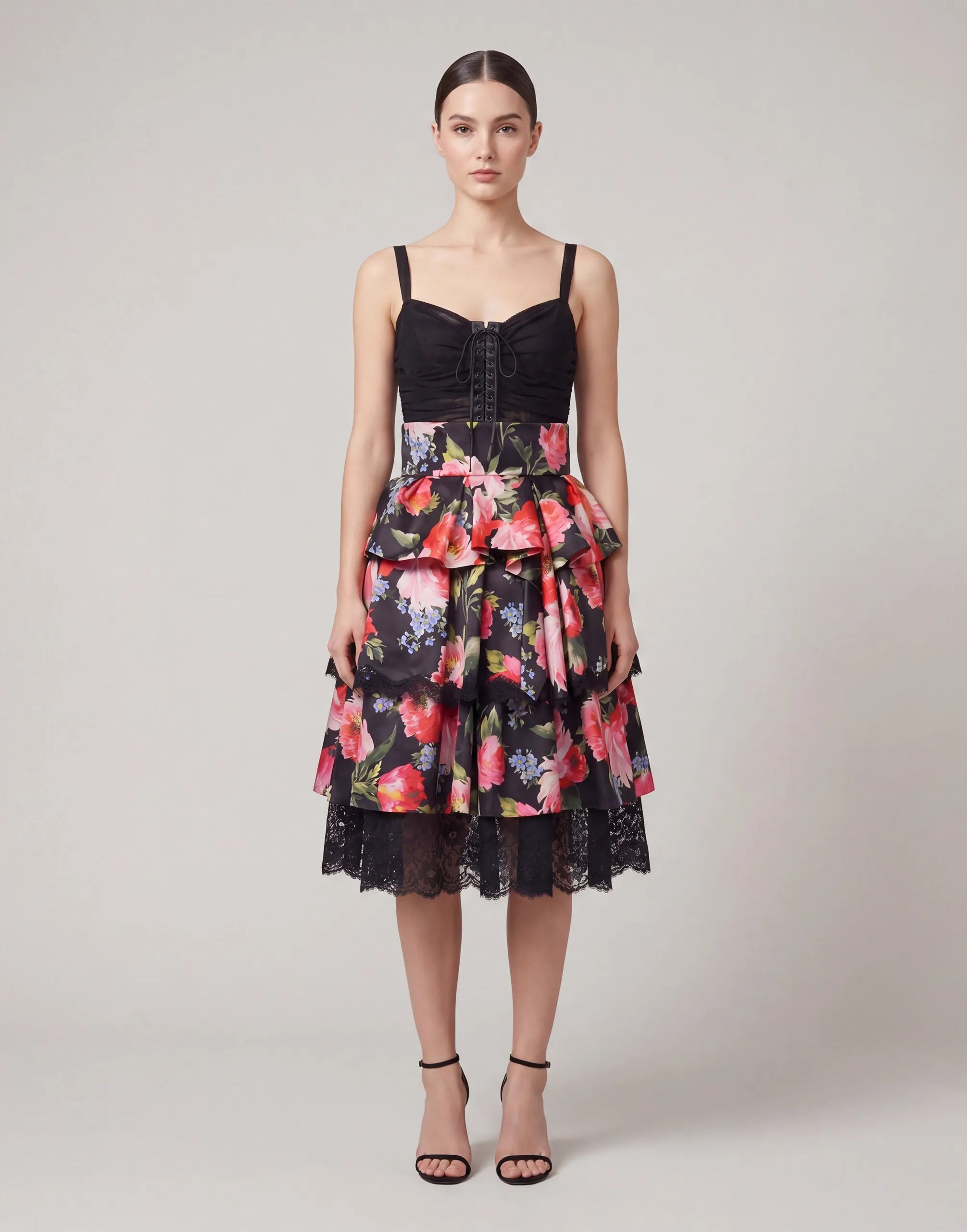Dolce & Gabbana Floral Tiered Lace Trim Midi Dress - alternate view