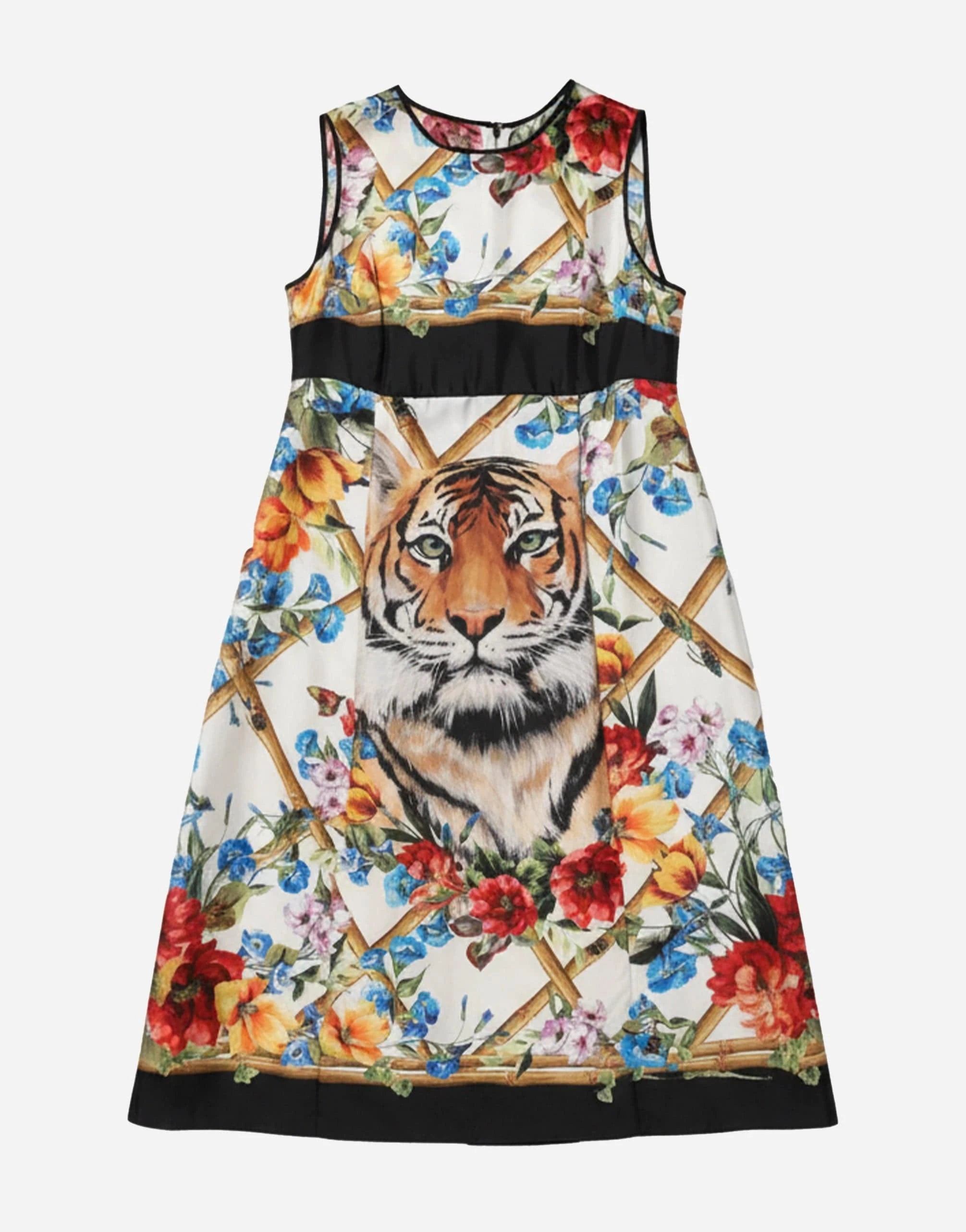 Dolce & Gabbana Floral Tiger-Print A-Line Midi Dress