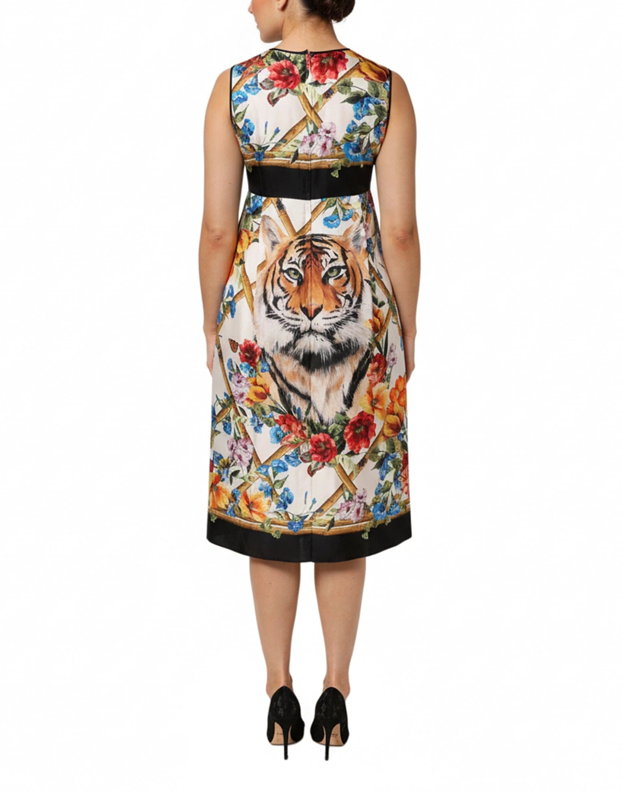 Dolce & Gabbana Floral Tiger-Print A-Line Midi Dress