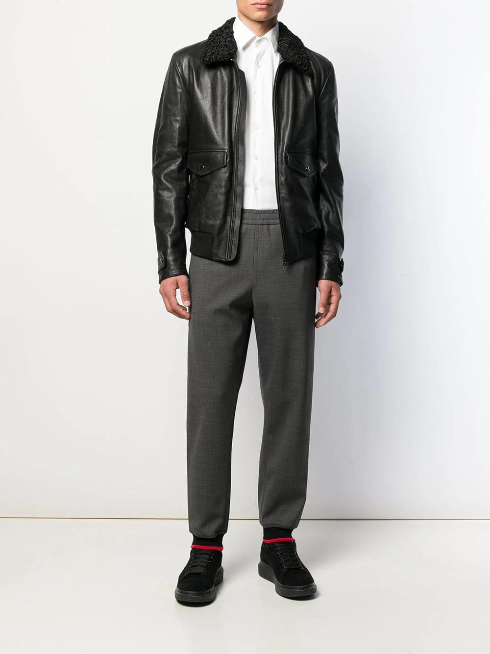 Dolce & Gabbana Fur Collar Zip-Up Biker Jacket