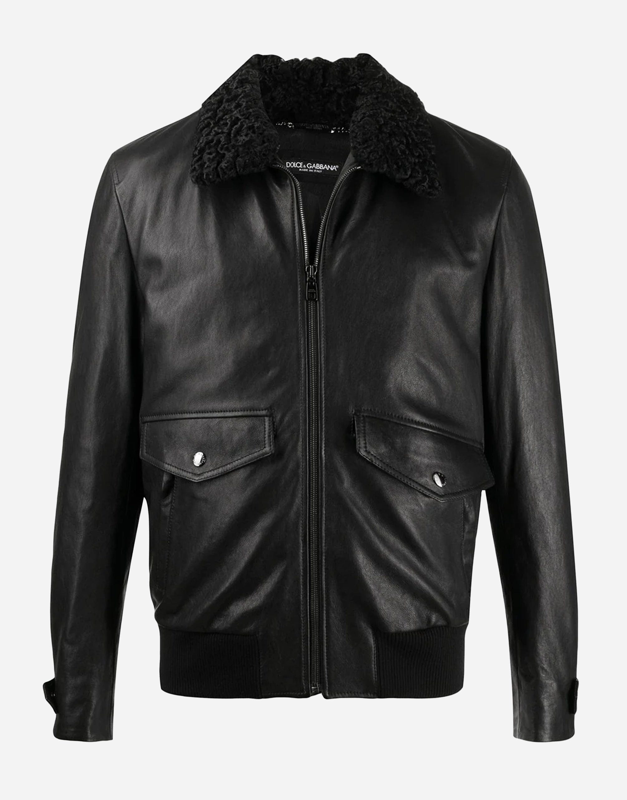 Dolce & Gabbana Fur Collar Zip-Up Biker Jacket