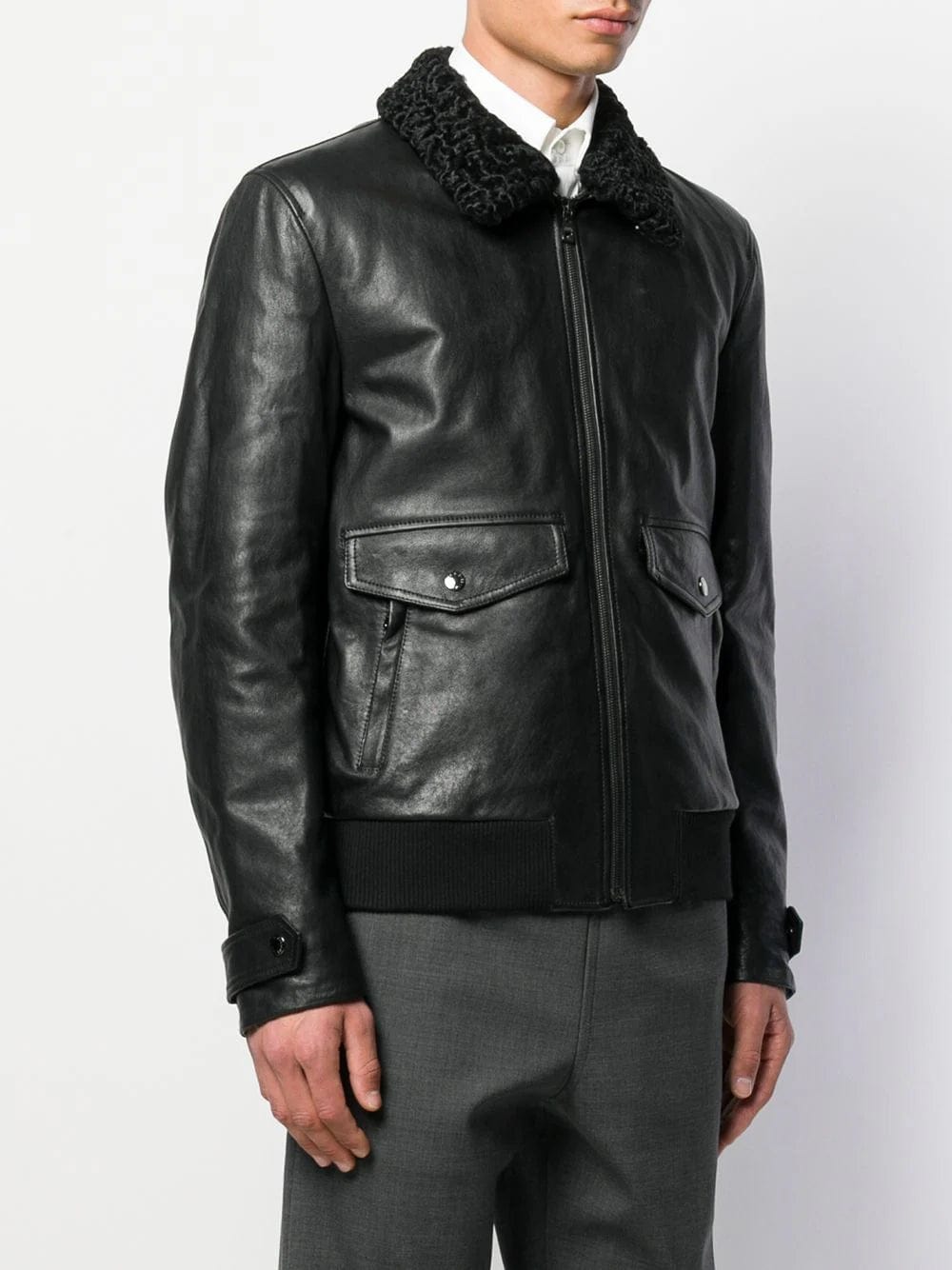 Dolce & Gabbana Fur Collar Zip-Up Biker Jacket