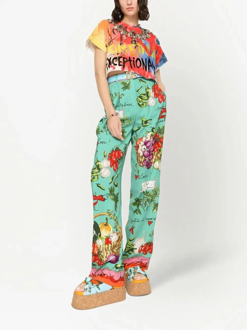 Dolce & Gabbana Garden-Print Stretch Silk Trousers