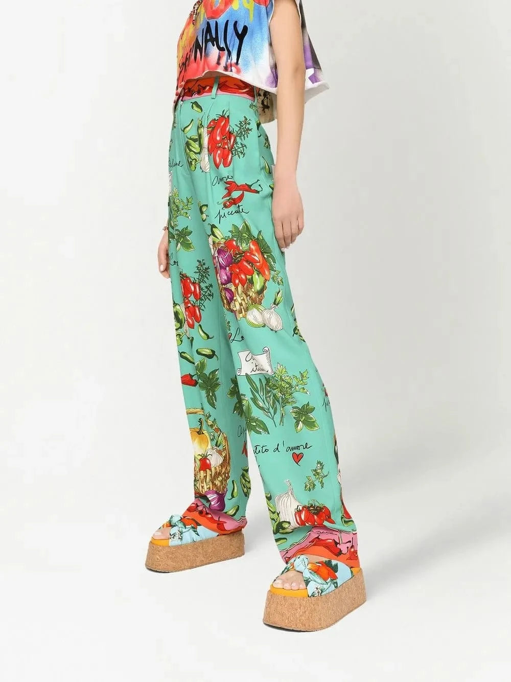Dolce & Gabbana Garden-Print Stretch Silk Trousers