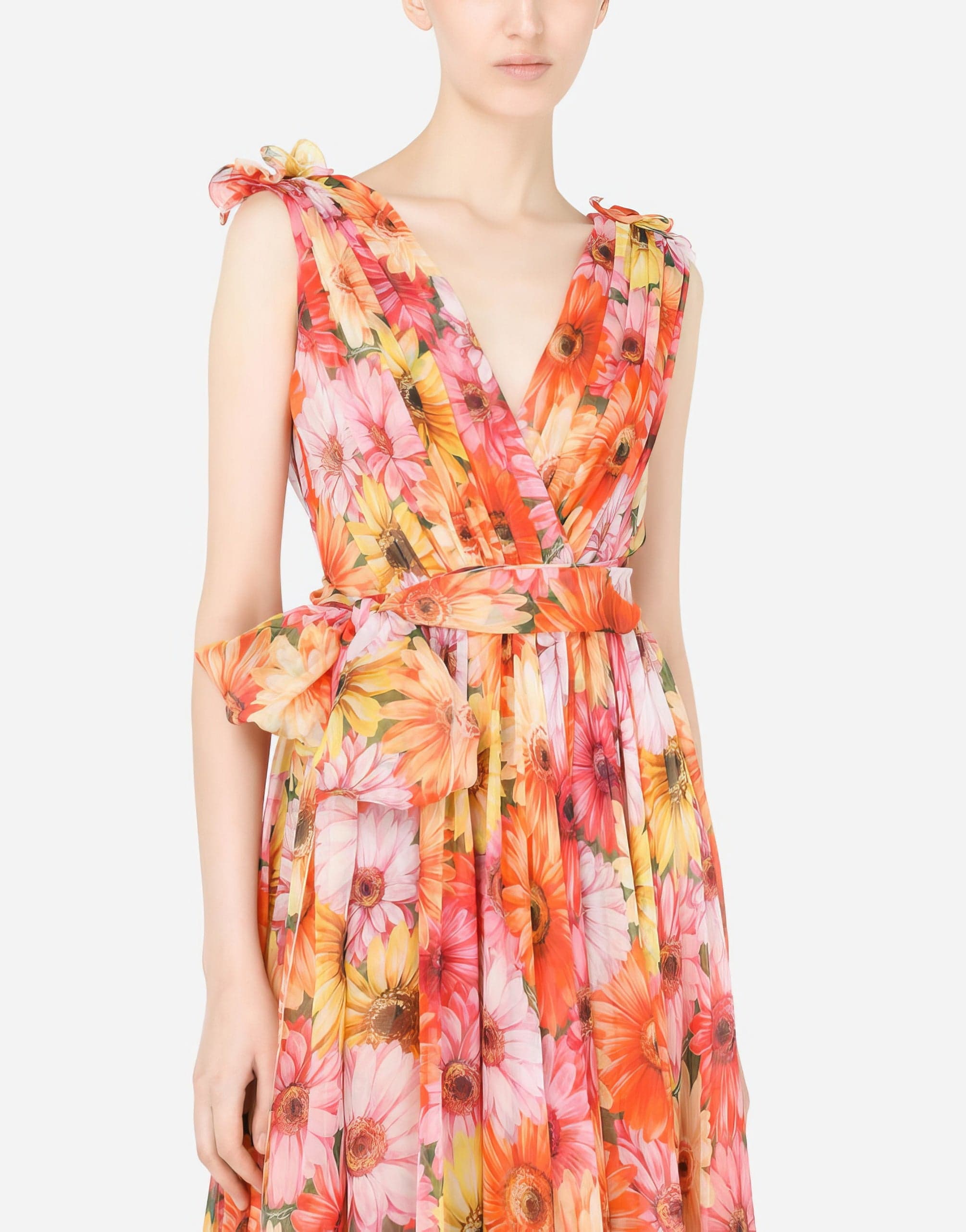 Dolce & Gabbana Gerbera-Daisy Print Chiffon Midi Dress