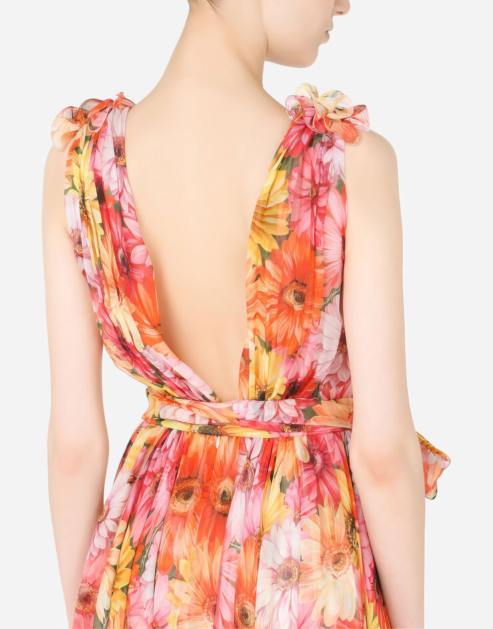 Dolce & Gabbana Gerbera-Daisy Print Chiffon Midi Dress